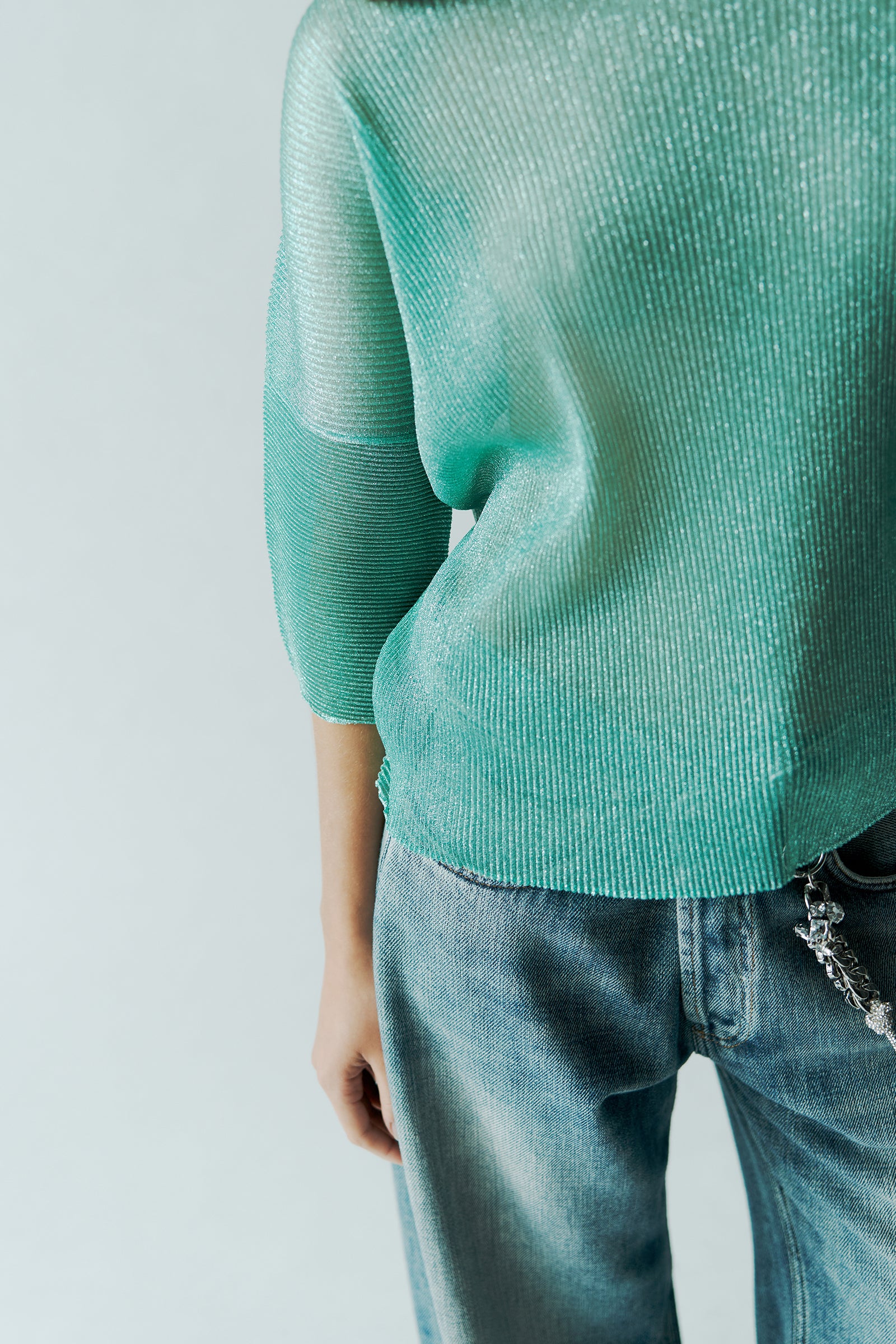 PLEATED CREW-NECK SWEATER