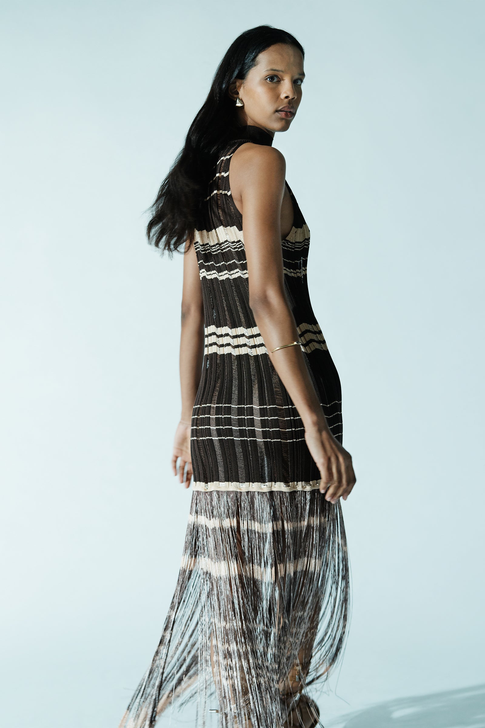 HALTER DRESS WITH FRINGES