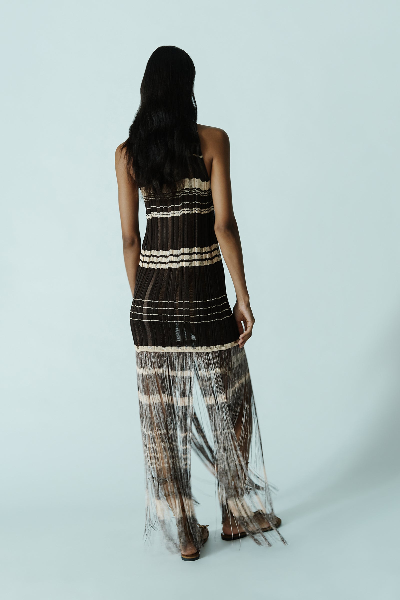 HALTER DRESS WITH FRINGES