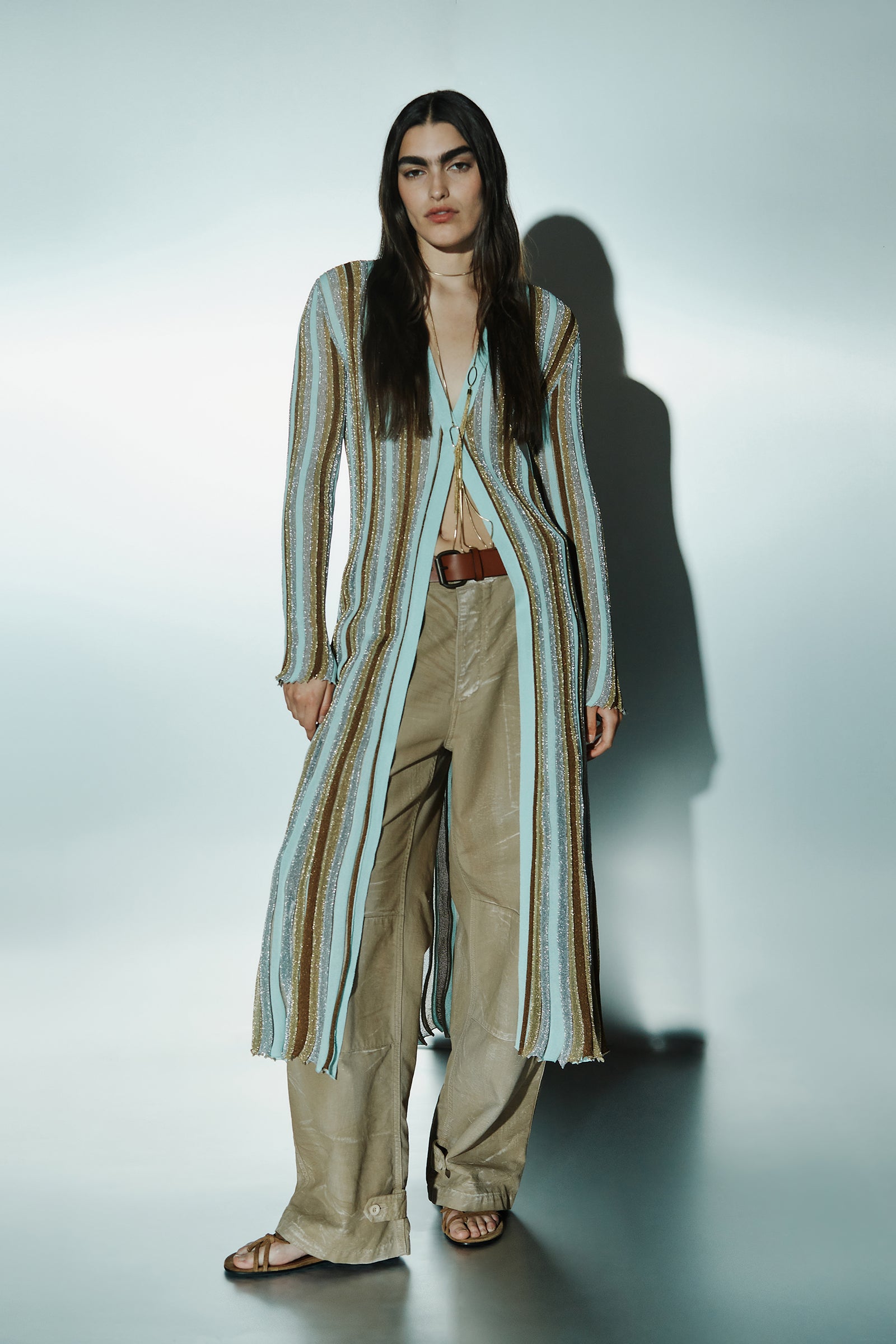 INLAY STRIPED LONG CARDIGAN