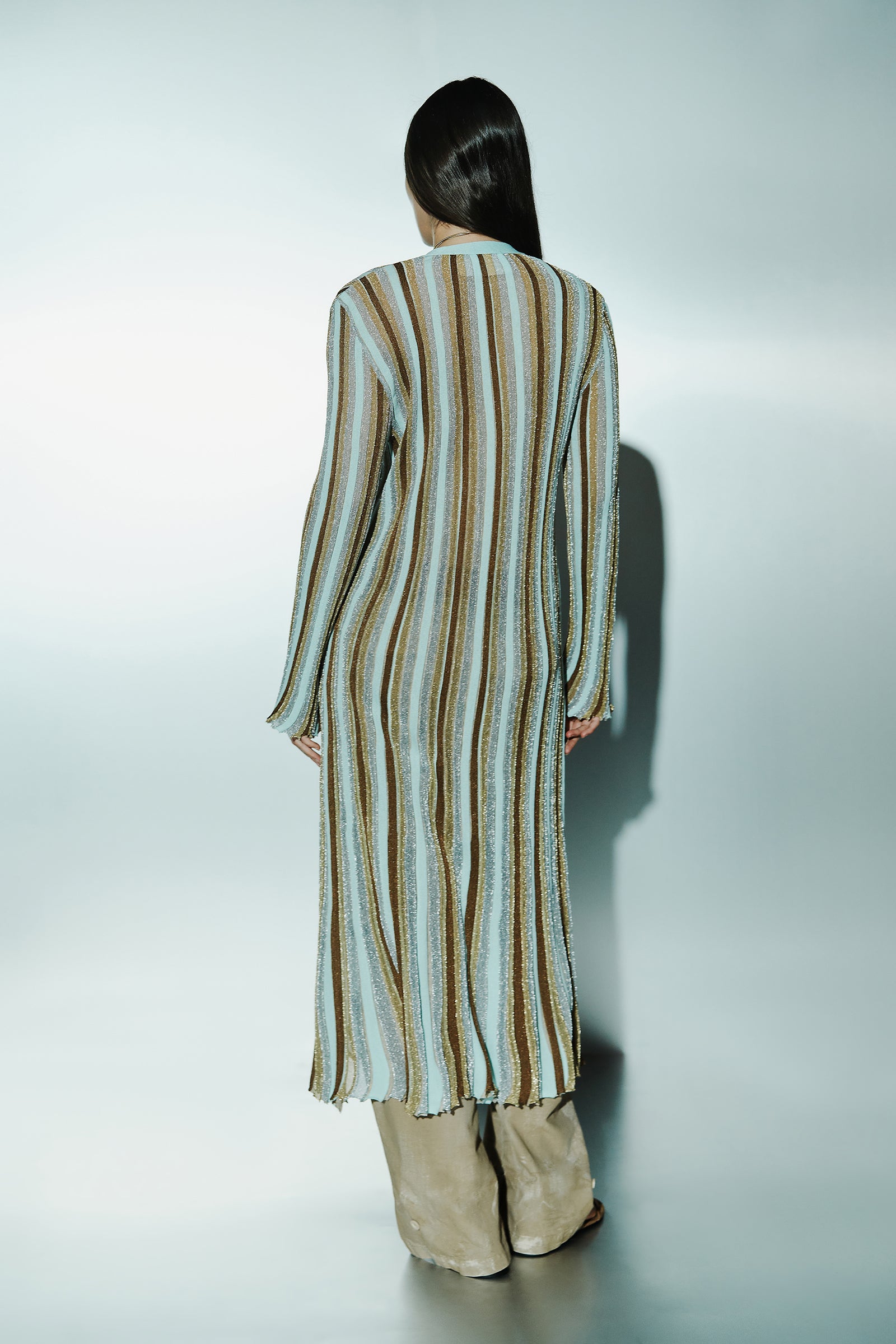 INLAY STRIPED LONG CARDIGAN