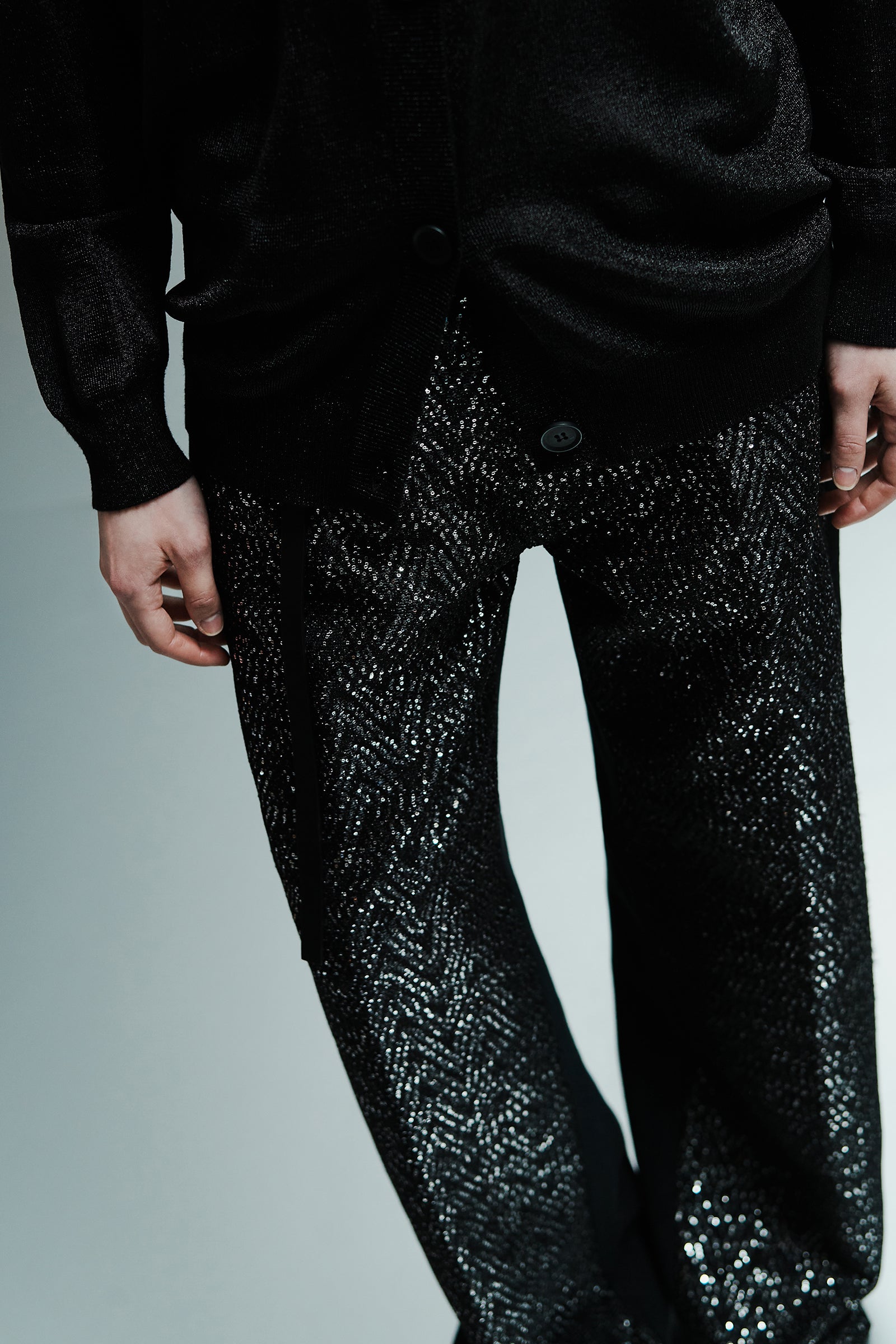 FIVE POCKET SEQUIN JERSEY JEANS