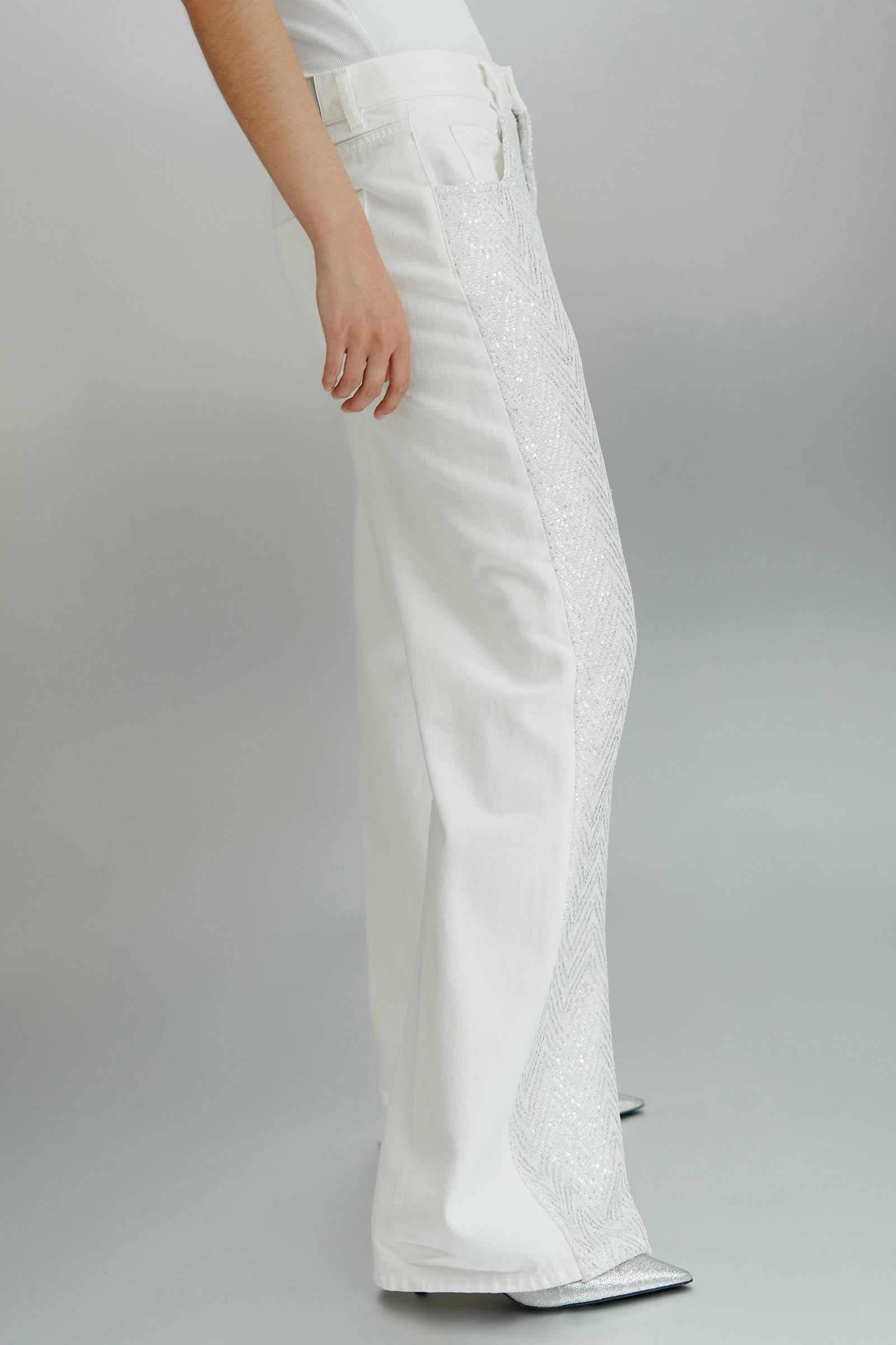 FIVE POCKET SEQUIN JERSEY JEANS