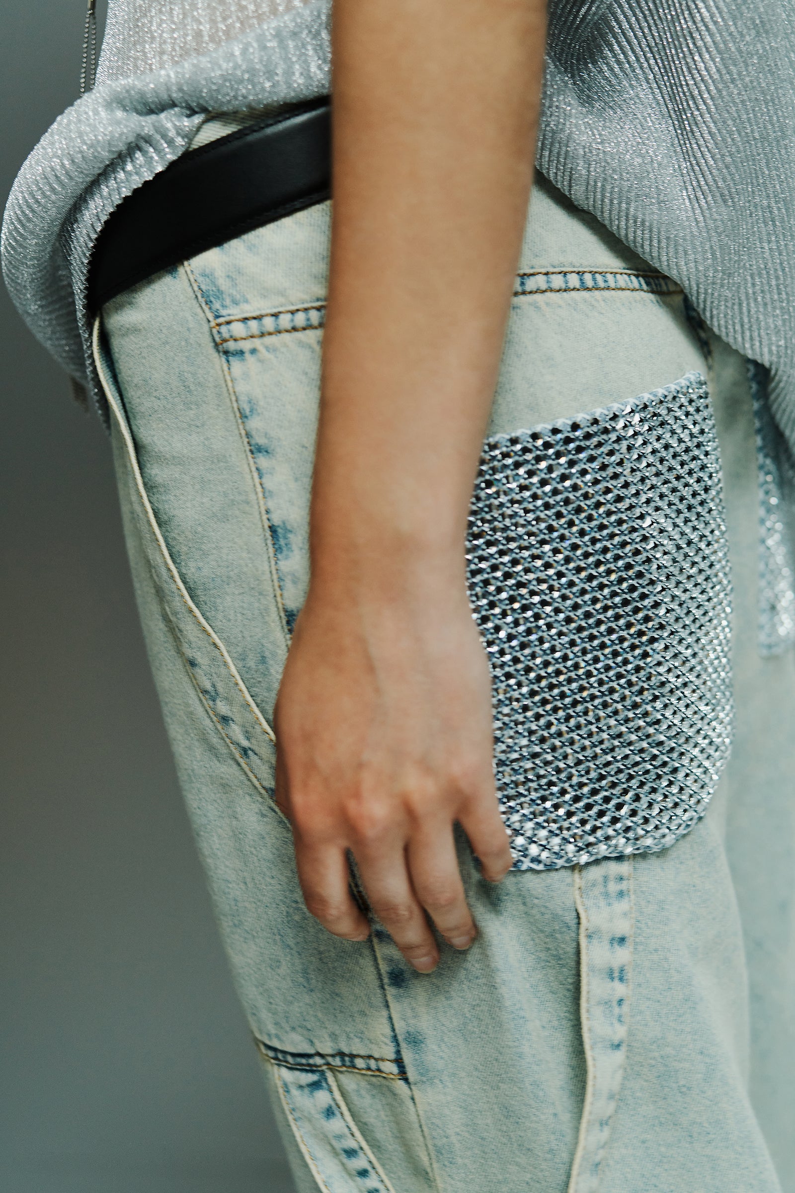 JEANS CINQUE TASCHE CARGO RETE STRASS