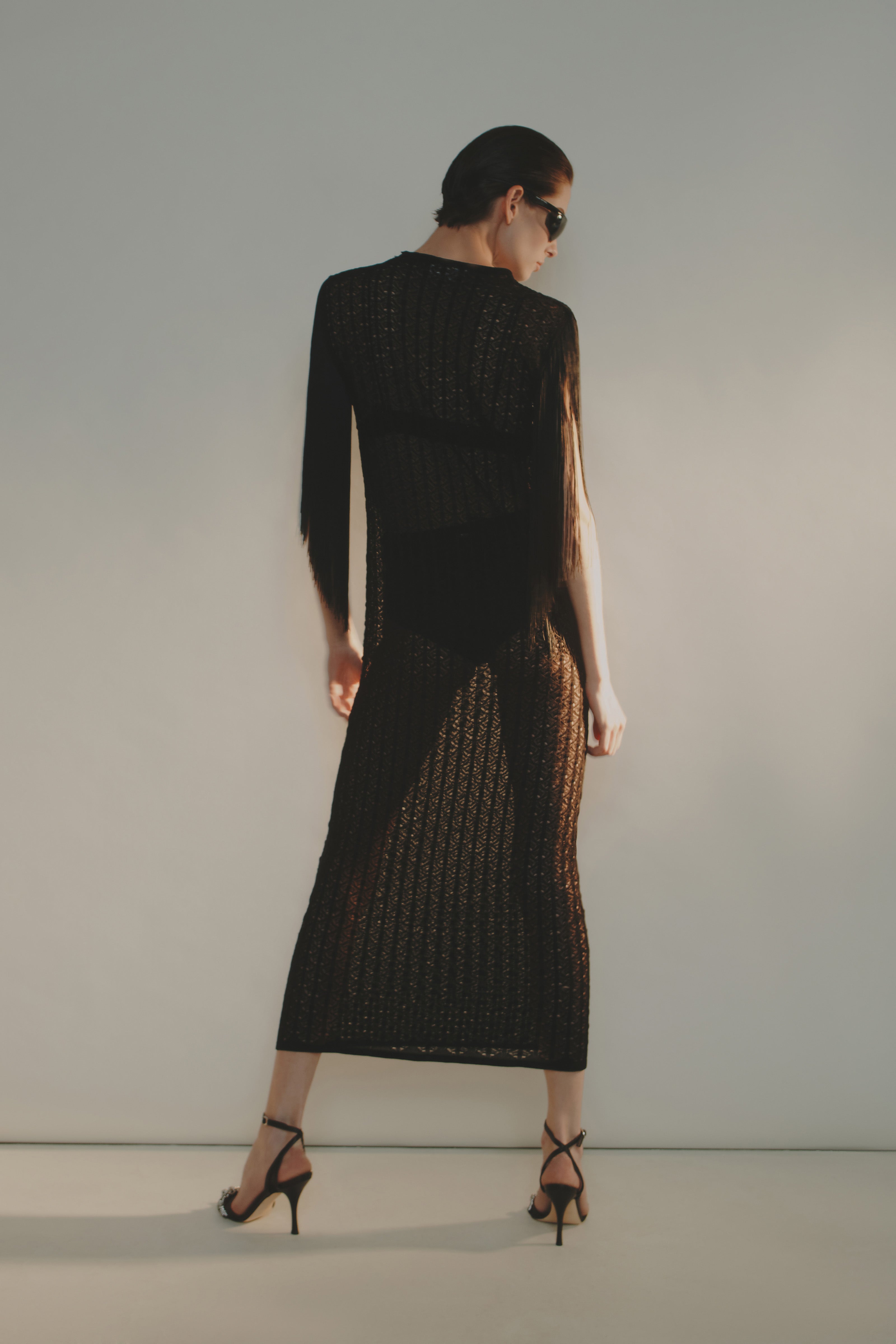 LACE-KNIT VISCOSE DRESS
