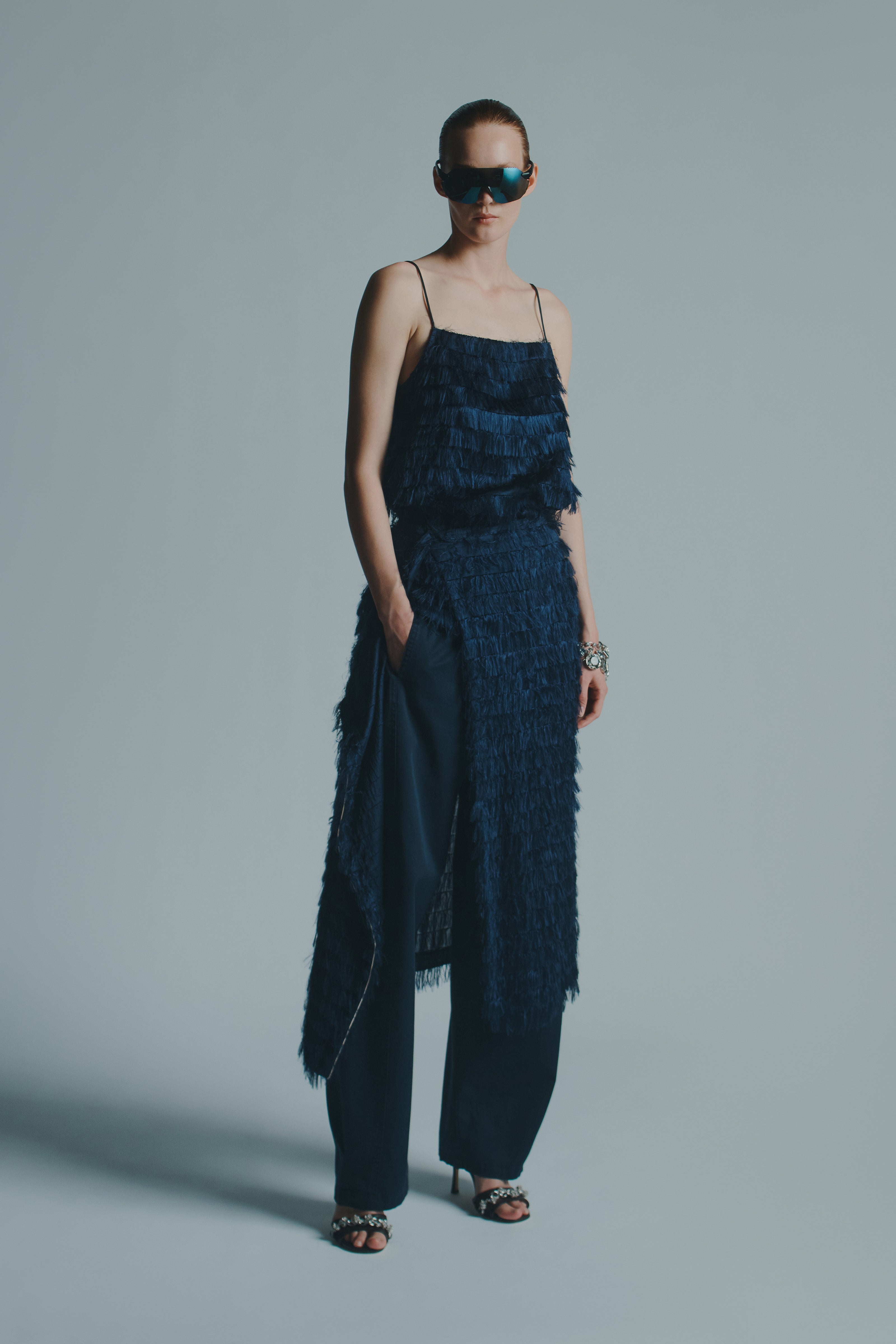 FRINGED FABRIC MINI DRESS