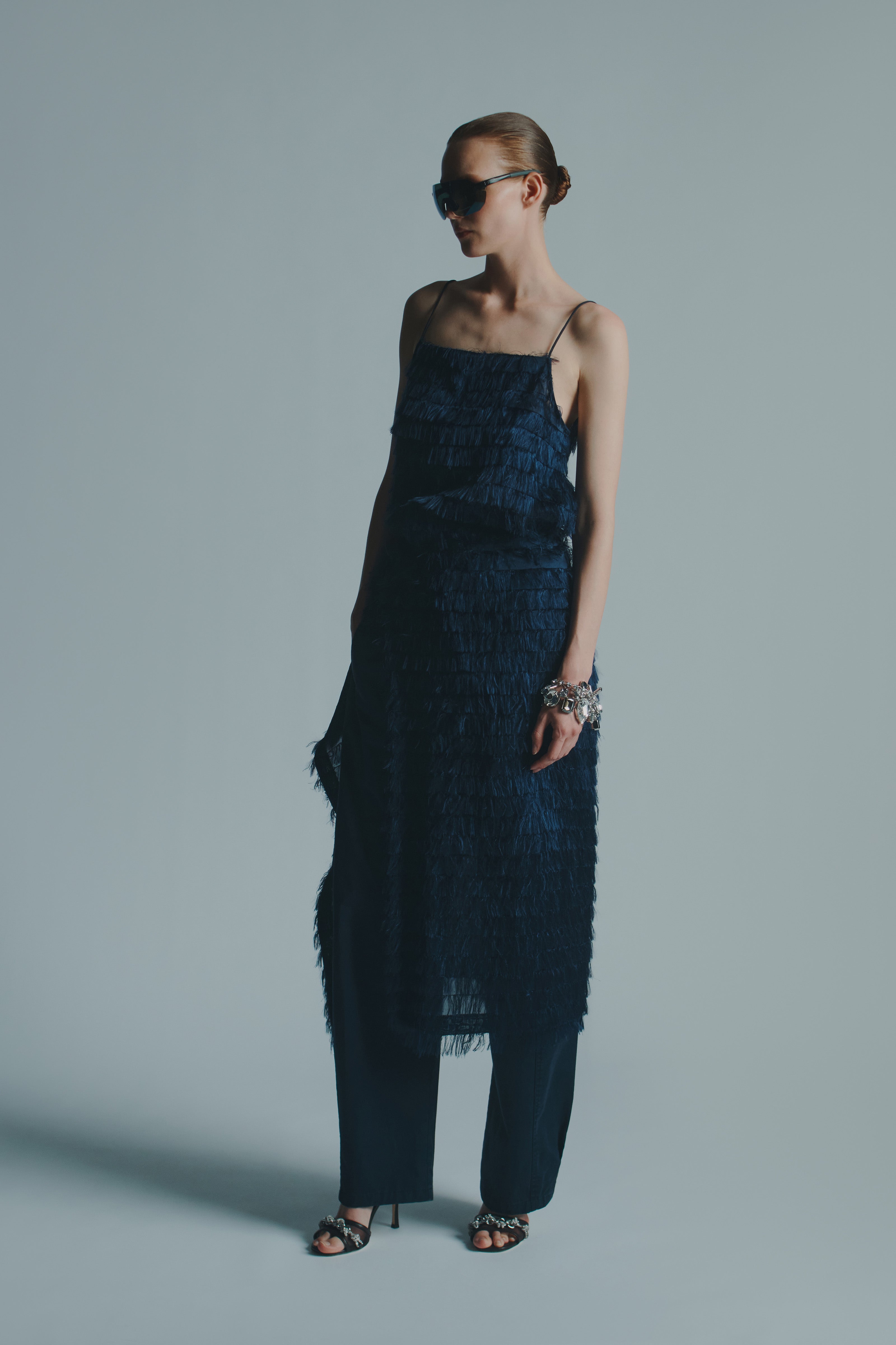 FRINGED FABRIC MINI DRESS