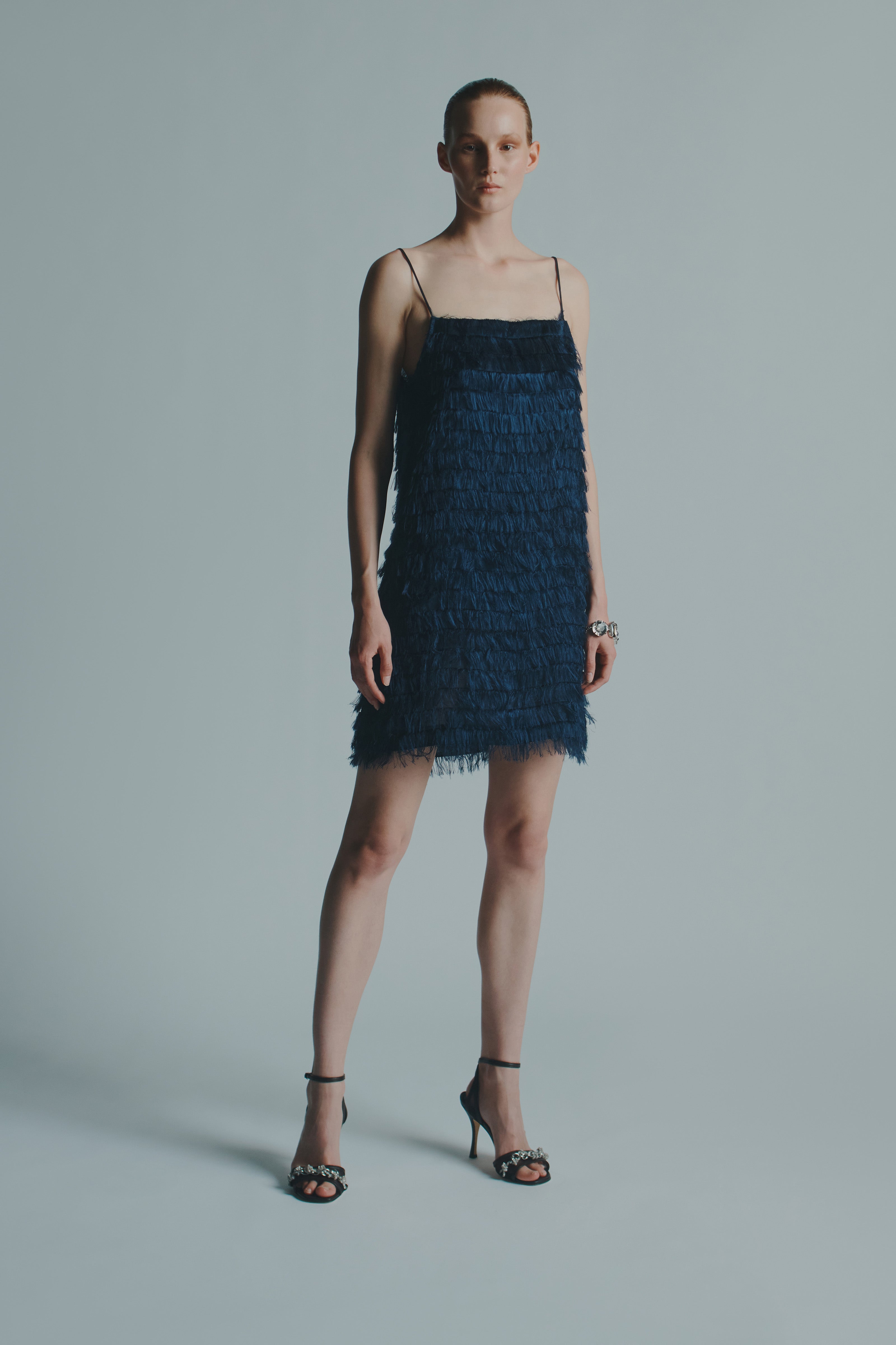 FRINGED FABRIC MINI DRESS