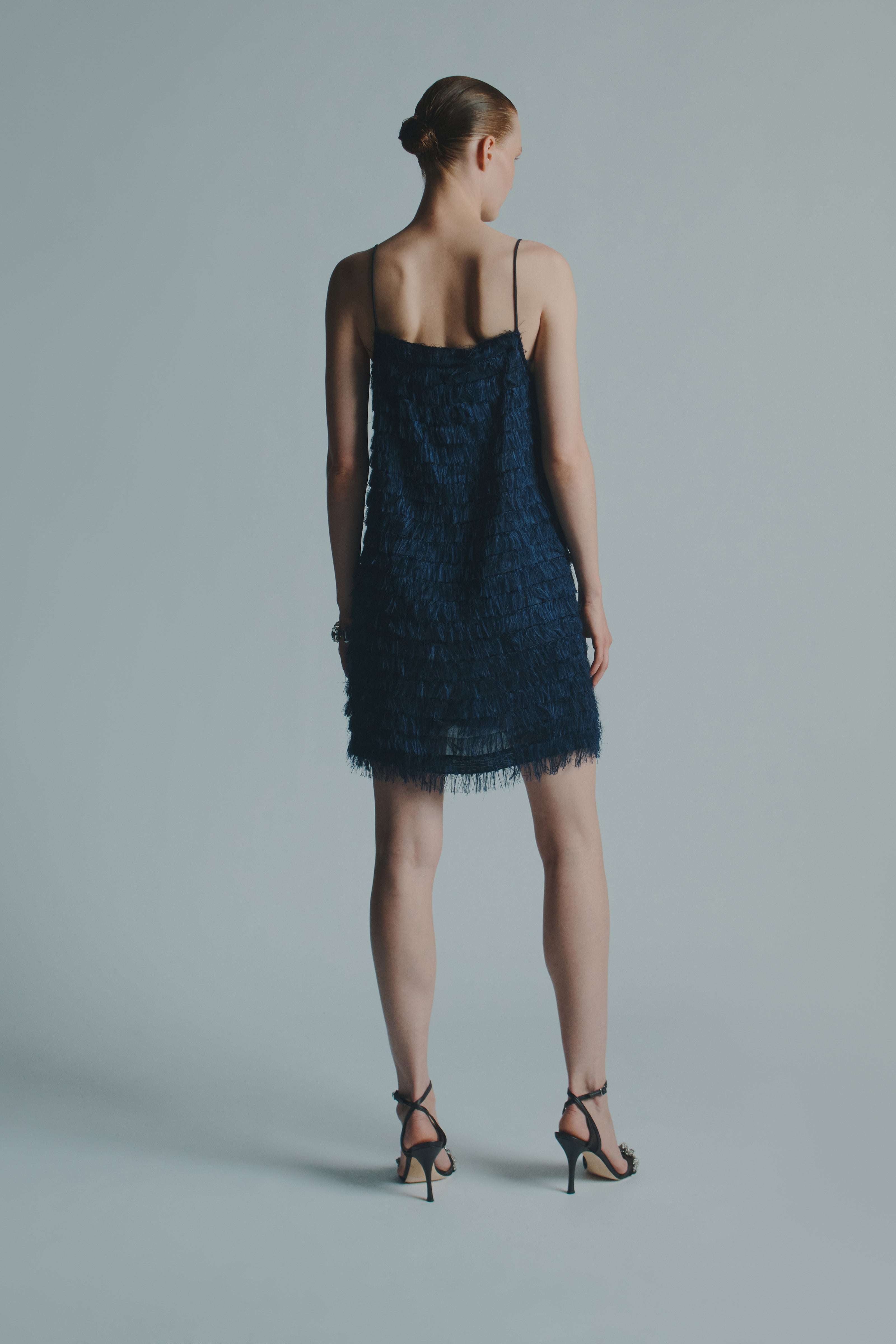 FRINGED FABRIC MINI DRESS