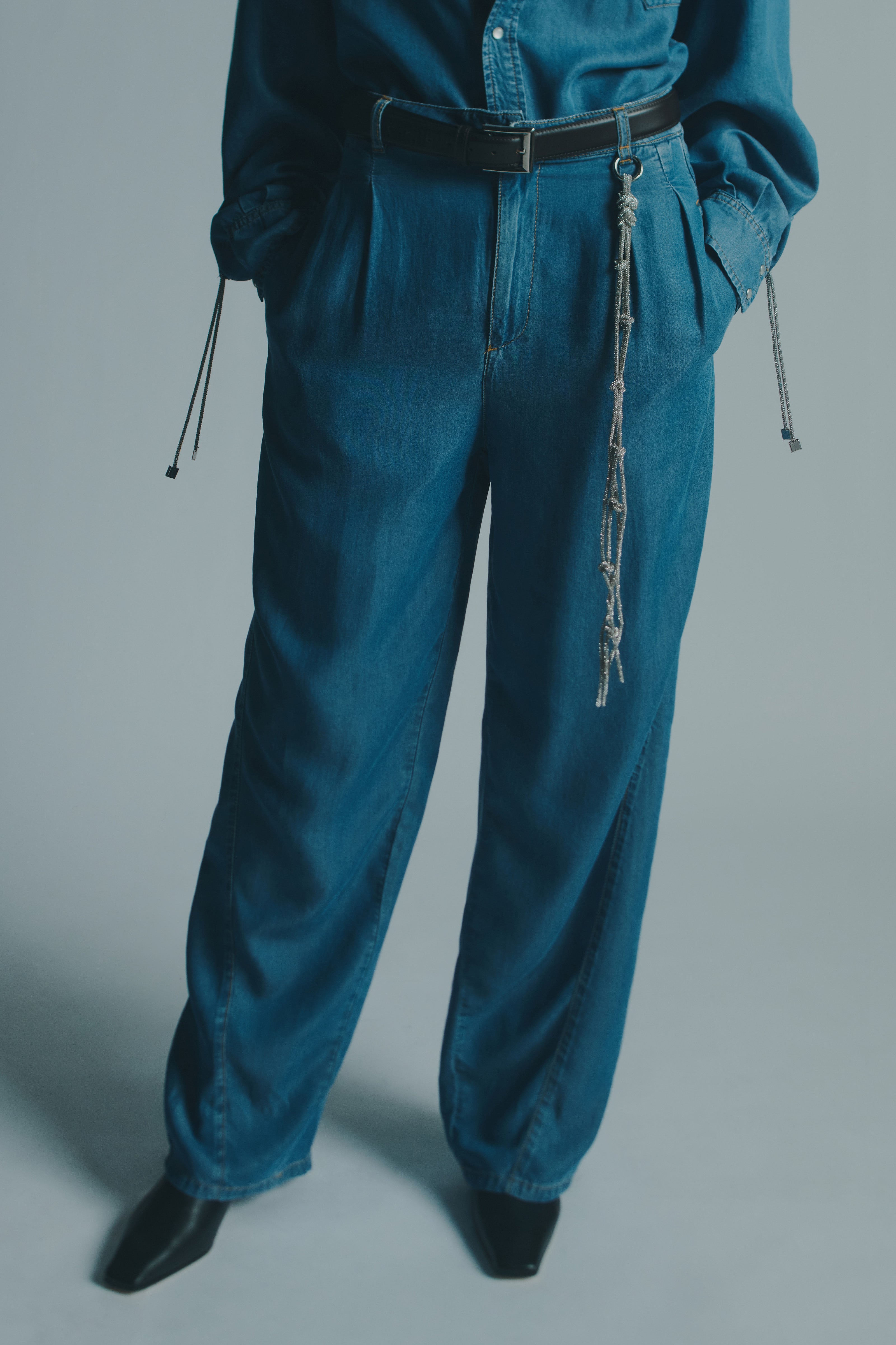 CHAMBRAY STRASS TROUSERS