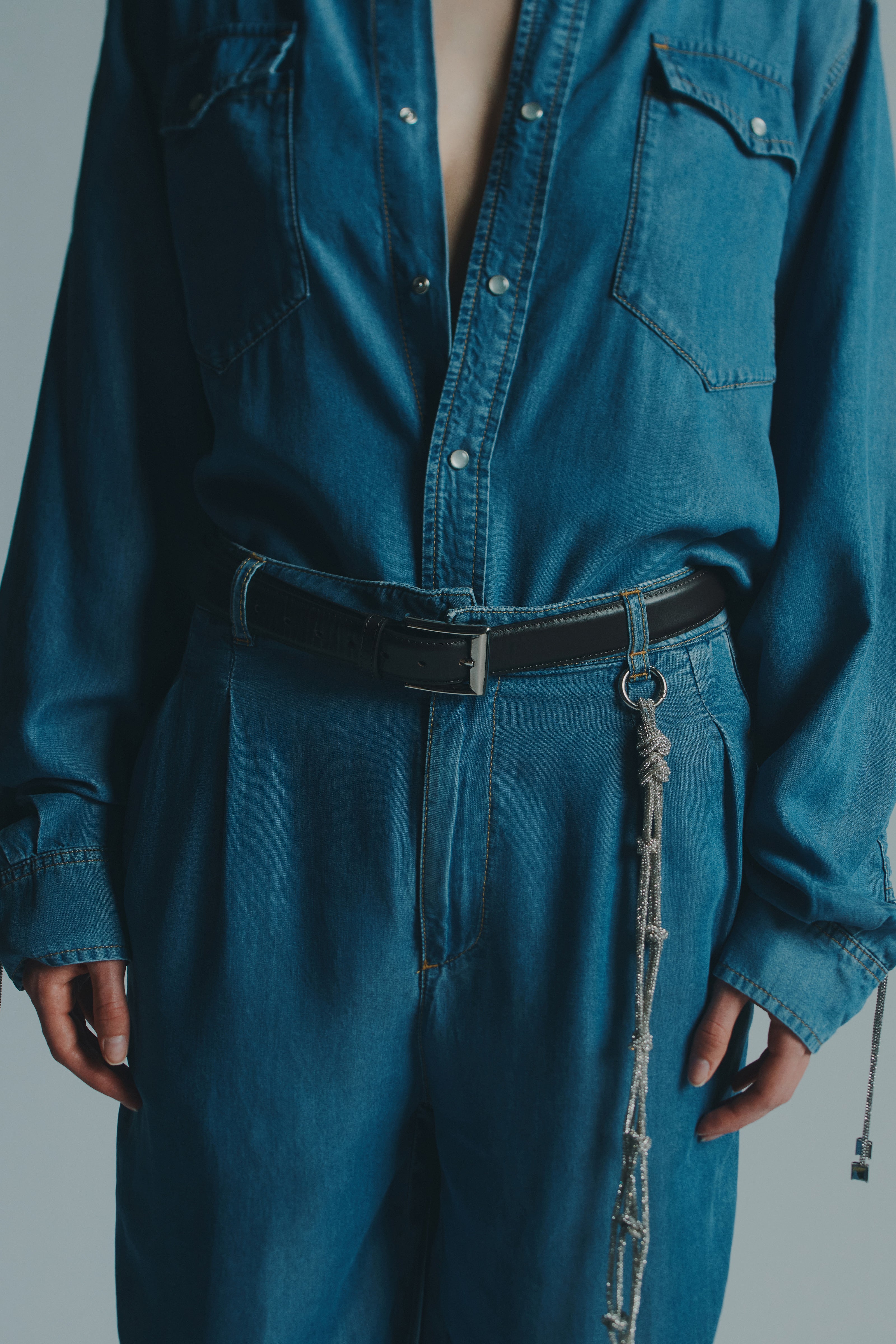 CHAMBRAY STRASS TROUSERS