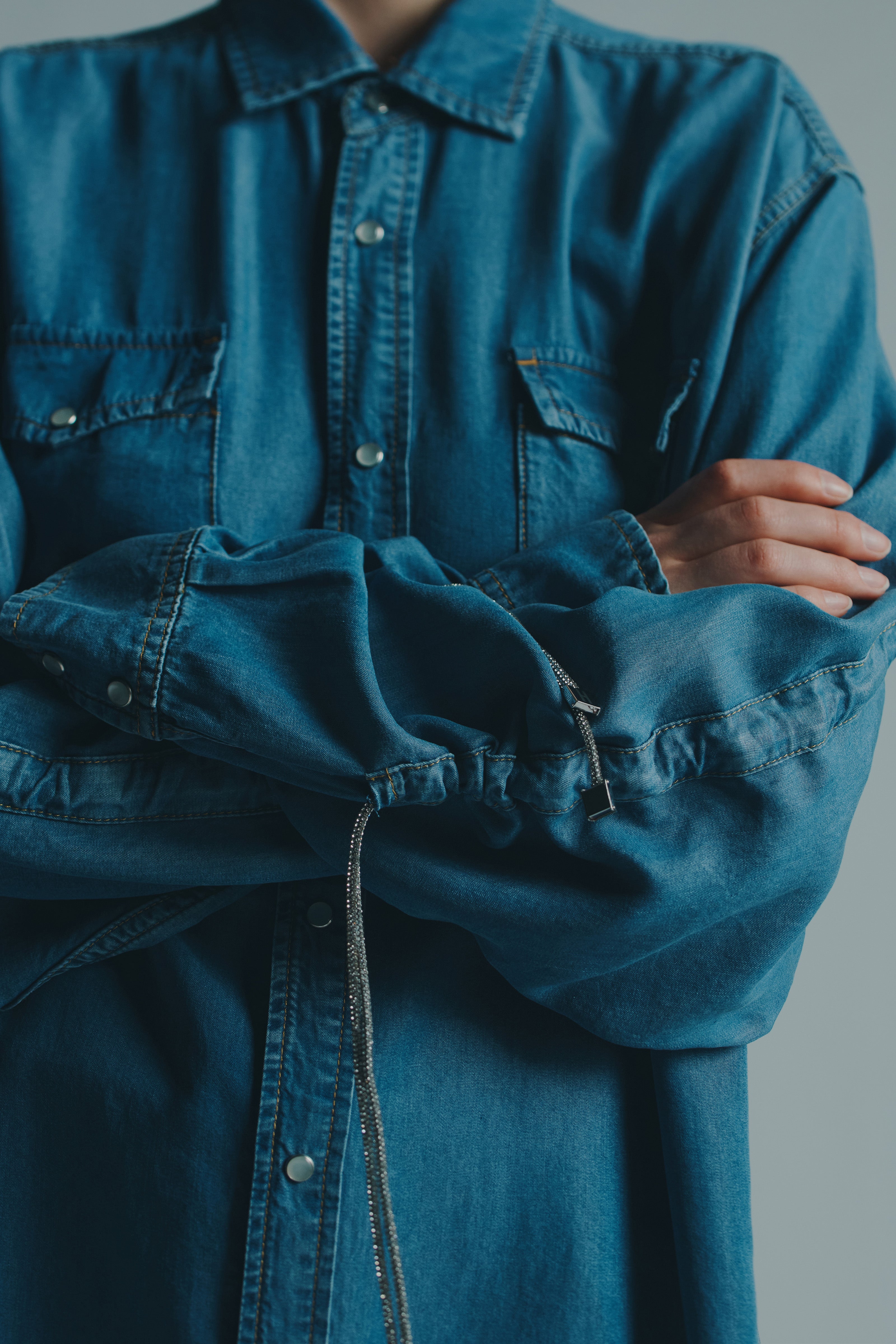 MAXI CHAMBRAY STRASS SHIRT