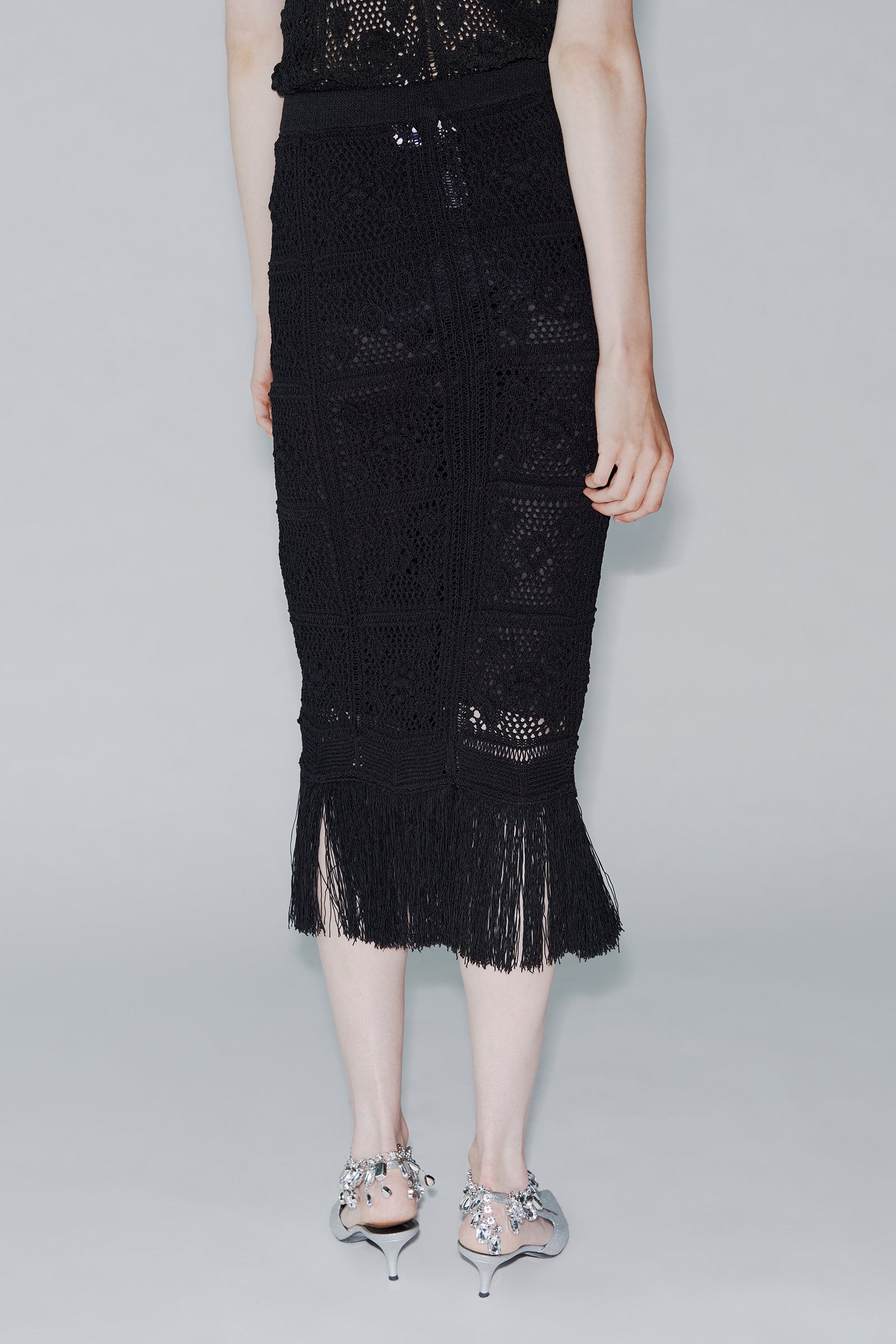 FRINGED MIDI SKIRT