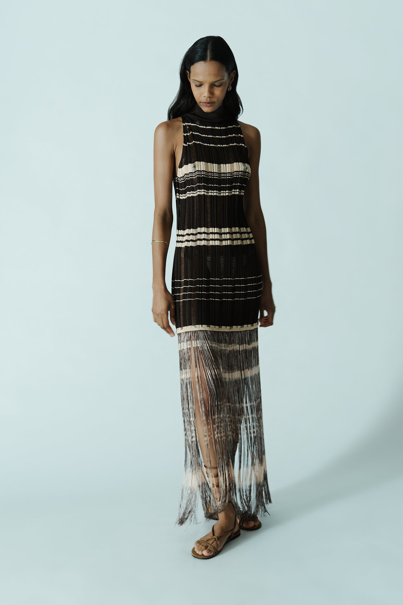 HALTER DRESS WITH FRINGES