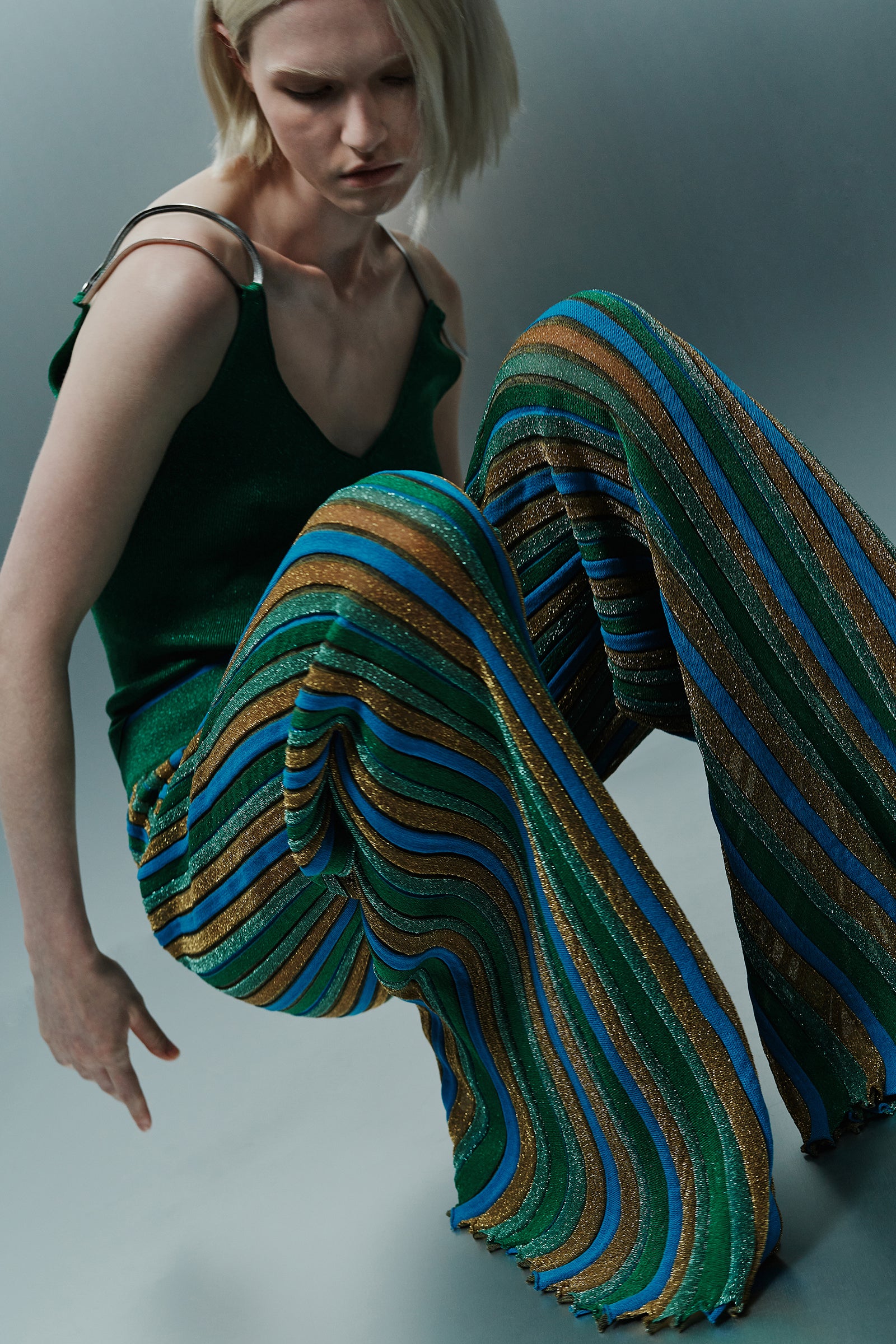 STRIPED INTARSIA TROUSERS