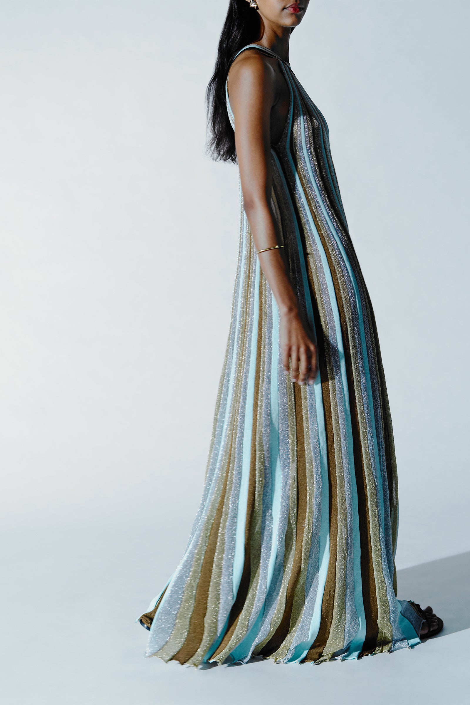 INTARSIA STRIPES LONG DRESS