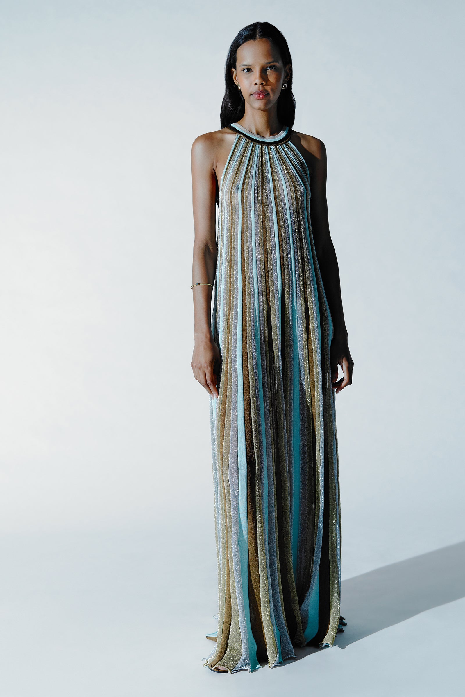 INTARSIA STRIPES LONG DRESS