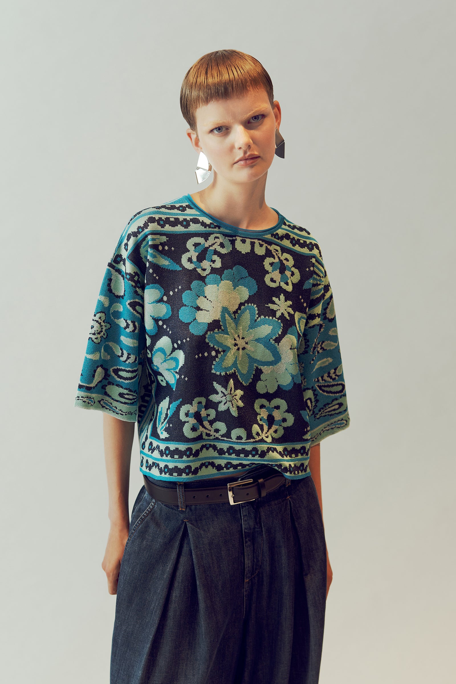 CROPPED JACQUARD T-SHIRT