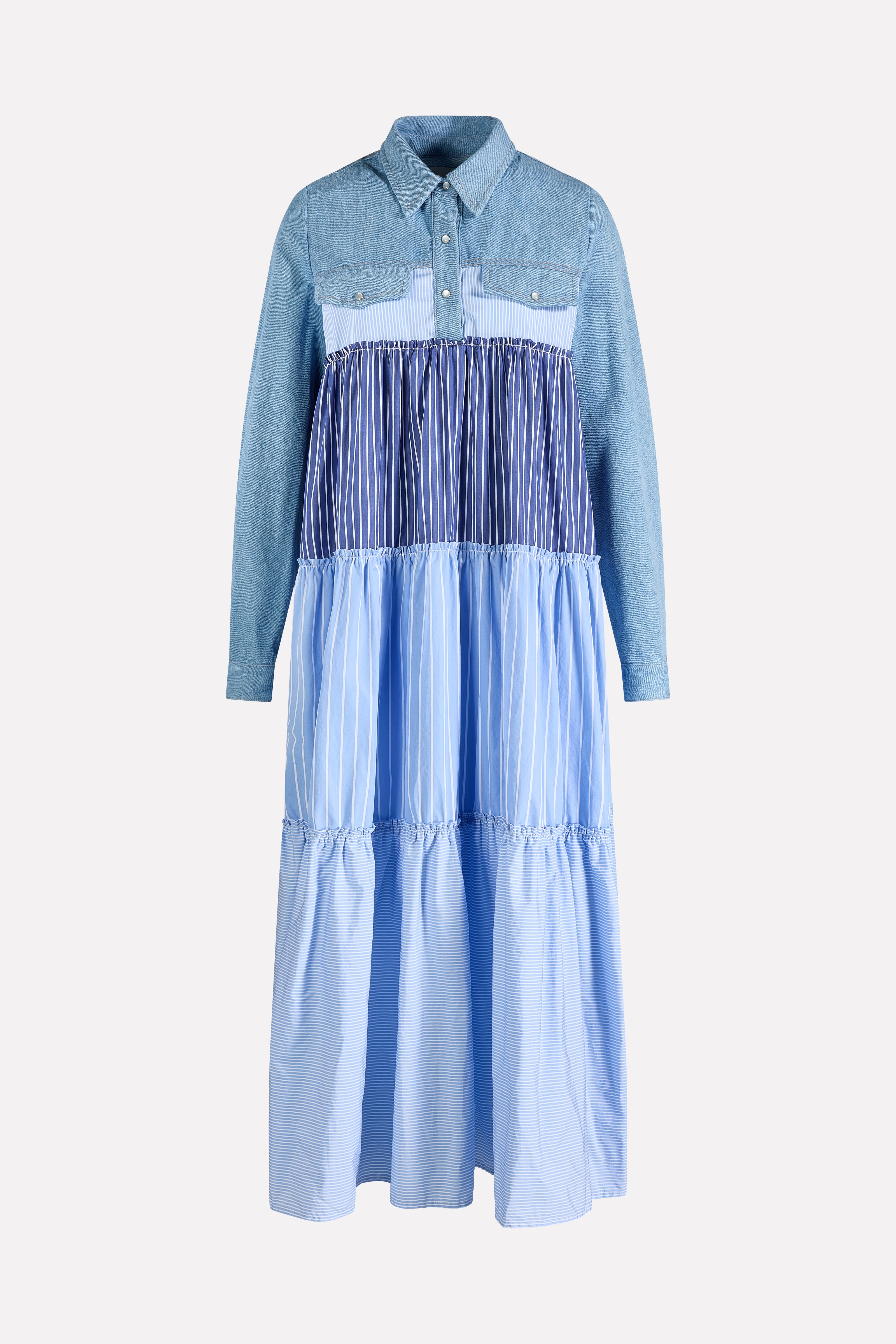 MAXI DRESS FLOUNCES DENIM POPLIN