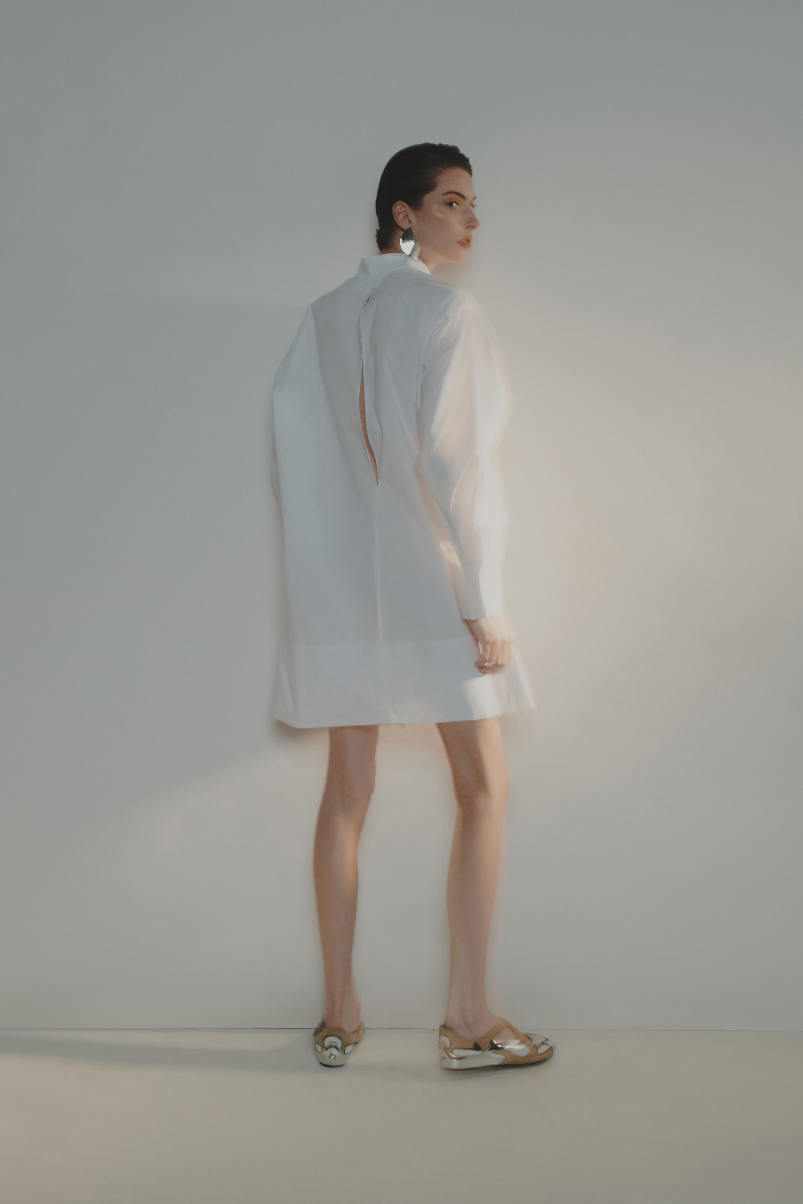 POPLIN SHIRT DRESS WITH PEARLS