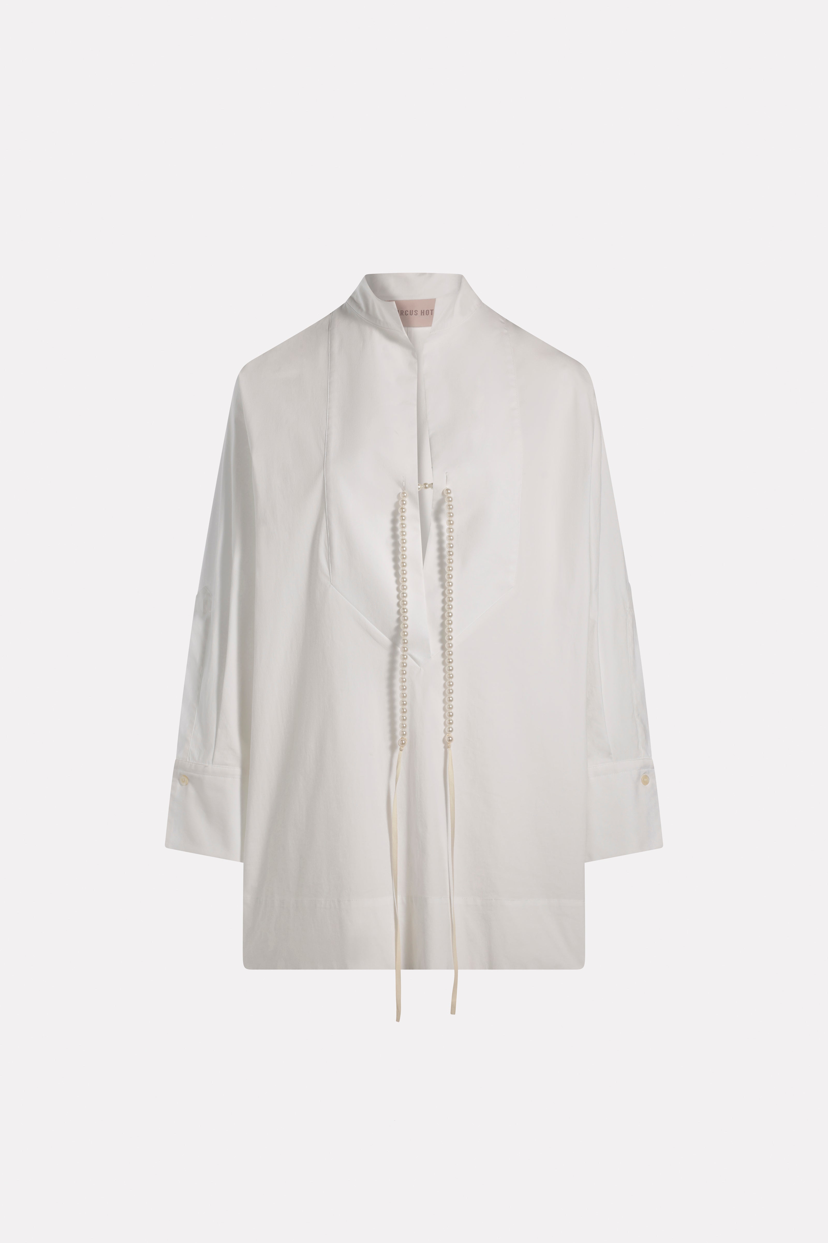 POPLIN SHIRT DRESS WITH PEARLS