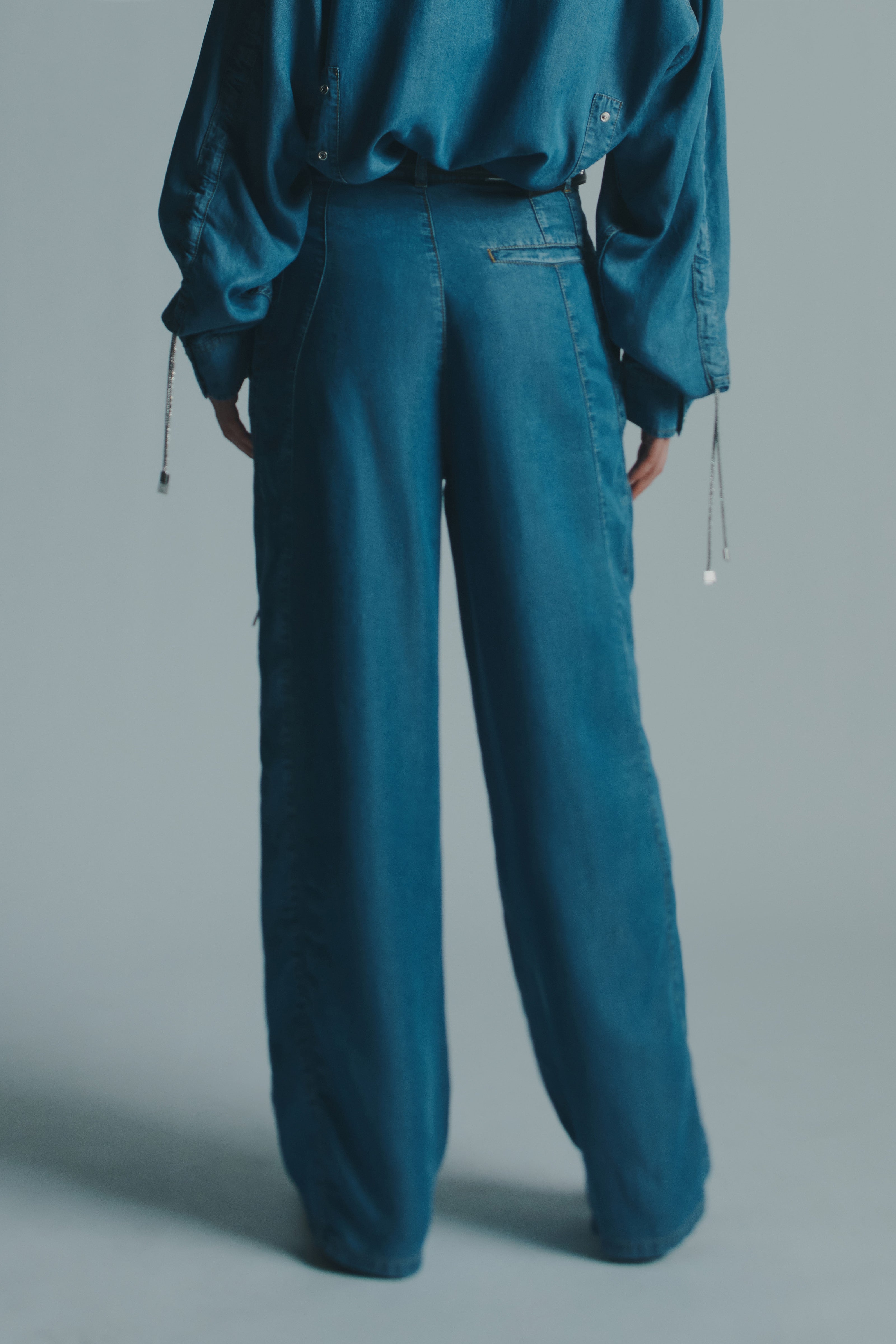 CHAMBRAY STRASS TROUSERS