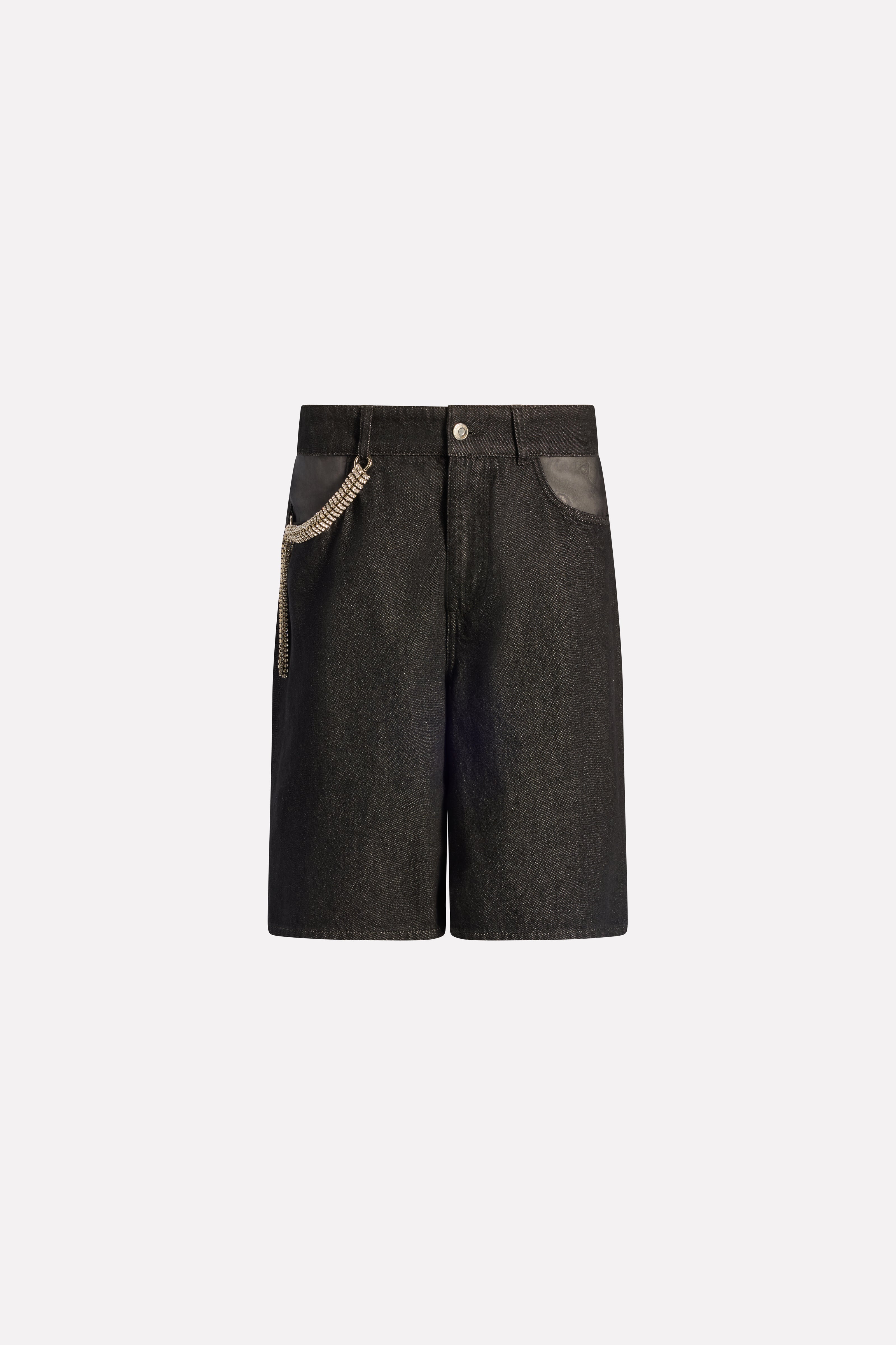 DENIM ORGANZA STRASS BERMUDA SHORTS