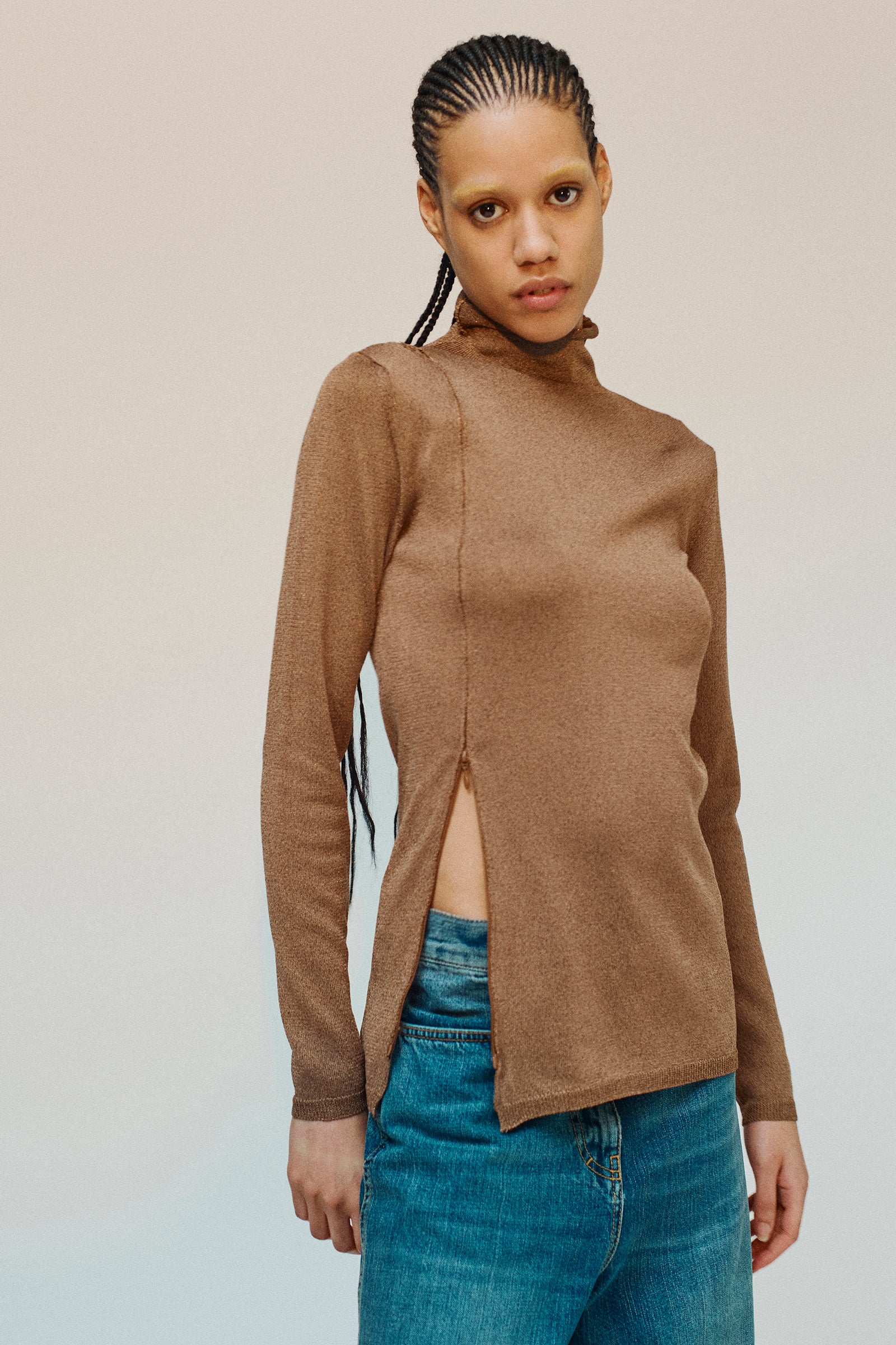 LUREX TURTLENECK SWEATER WITH ZIP FROM SHOULDER TO HIP