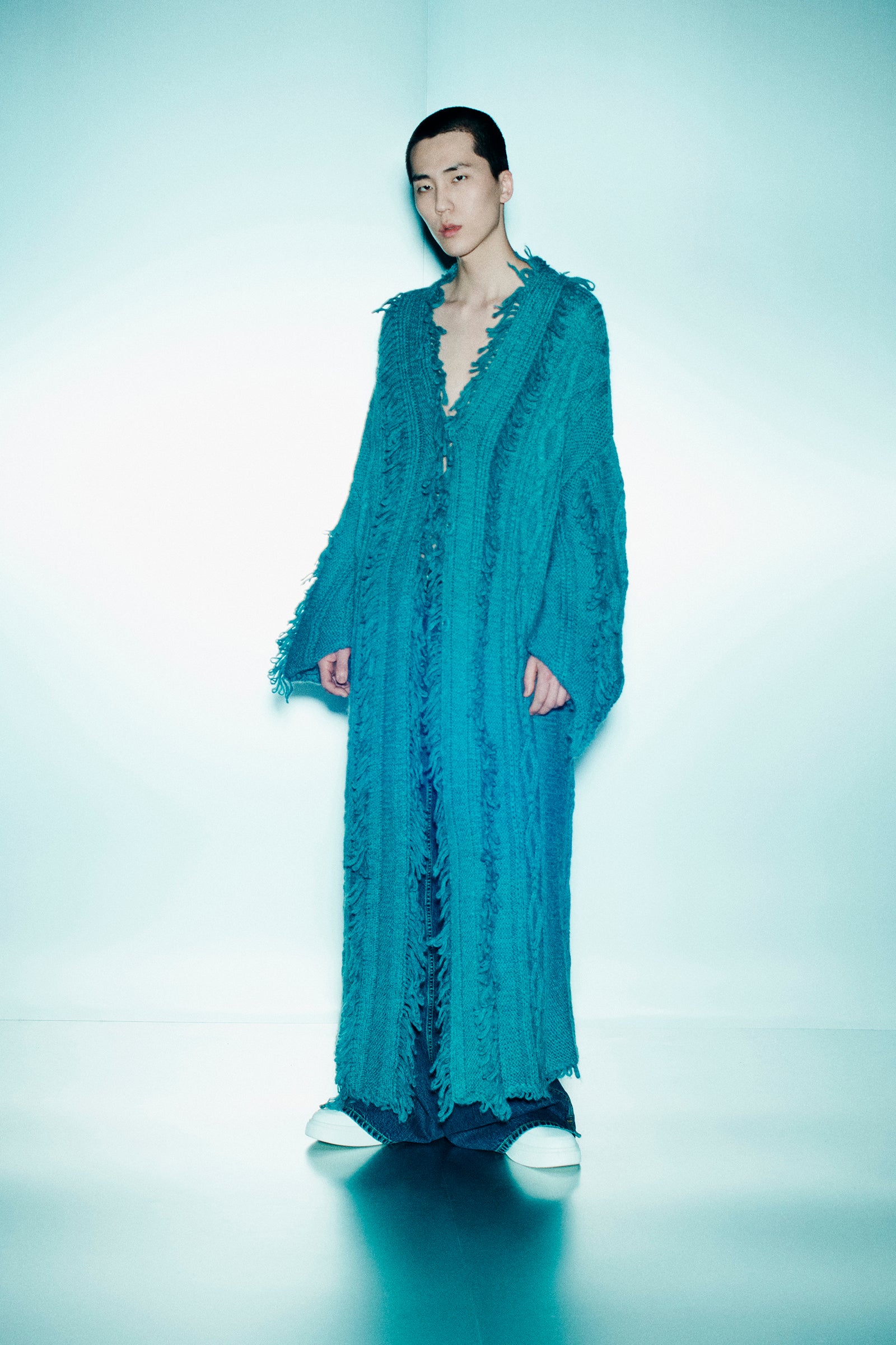 LONG OVERSIZE DIAMOND-PATTERN CARDIGAN