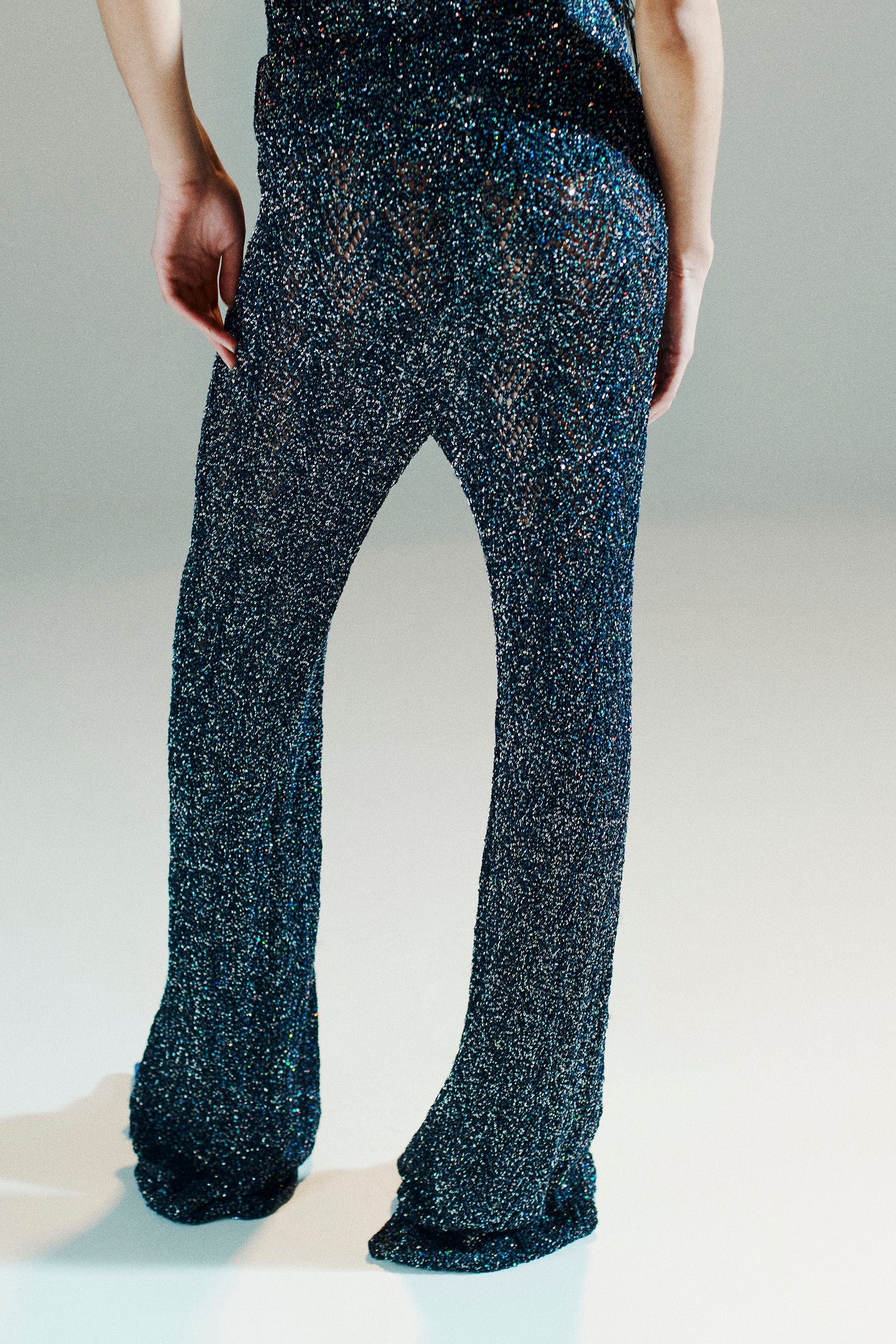 MICRO SEQUIN LACE DESIGN TROUSERS