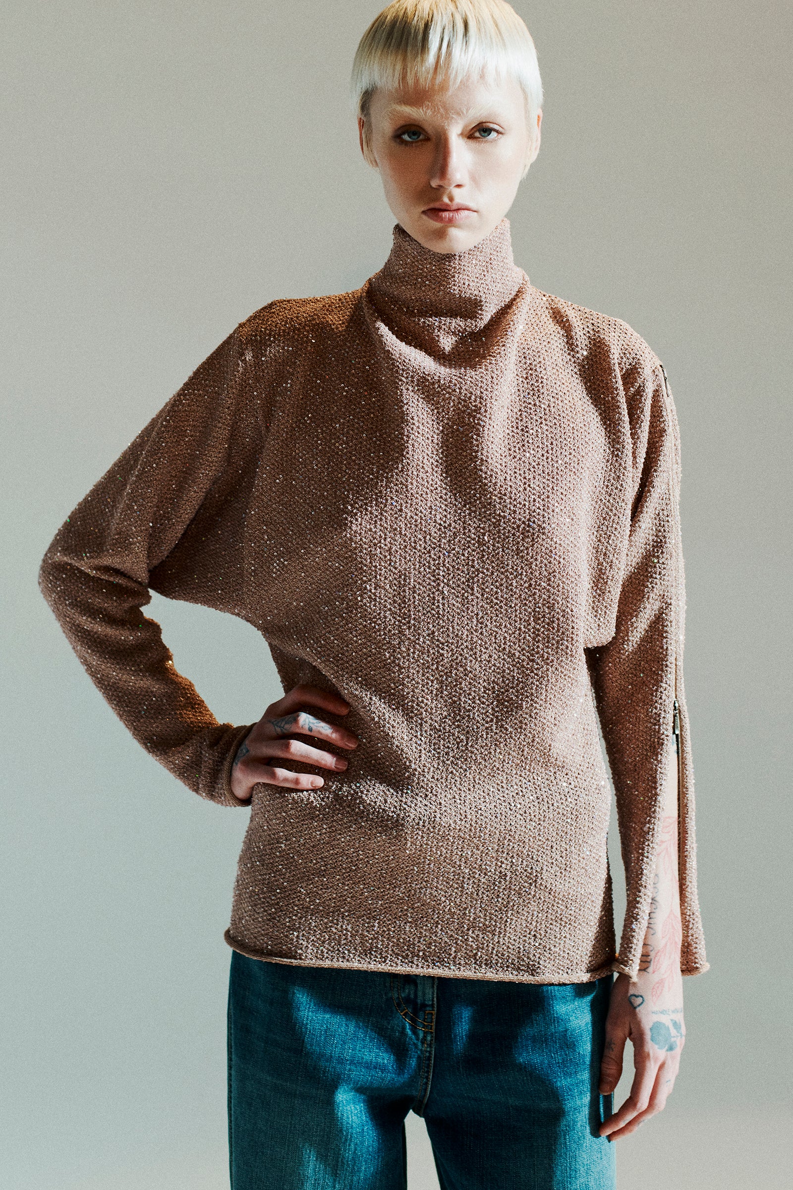 MICRO SEQUIN TURTLENECK SWEATER