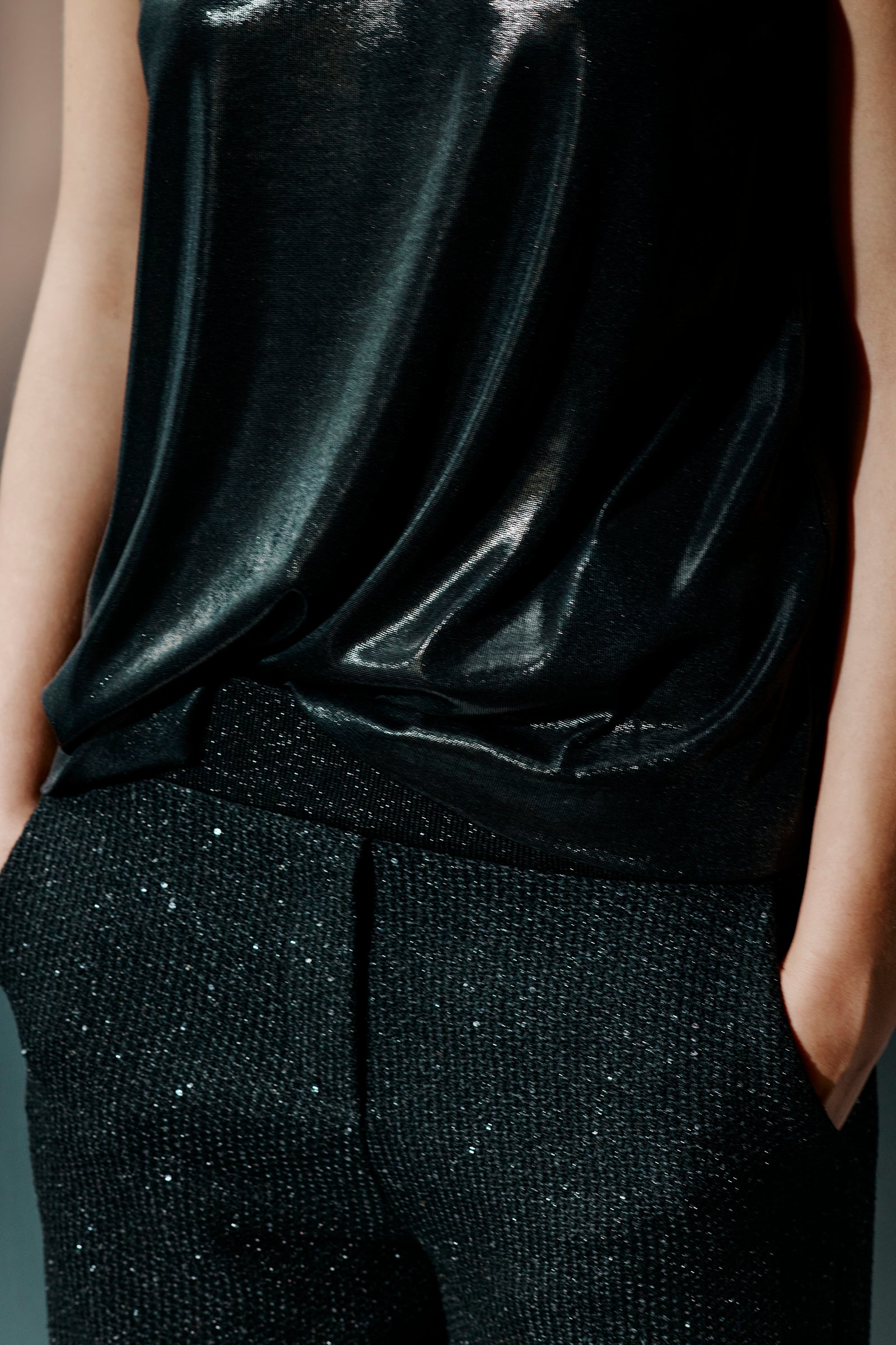 MICRO SEQUIN CARGO TROUSERS