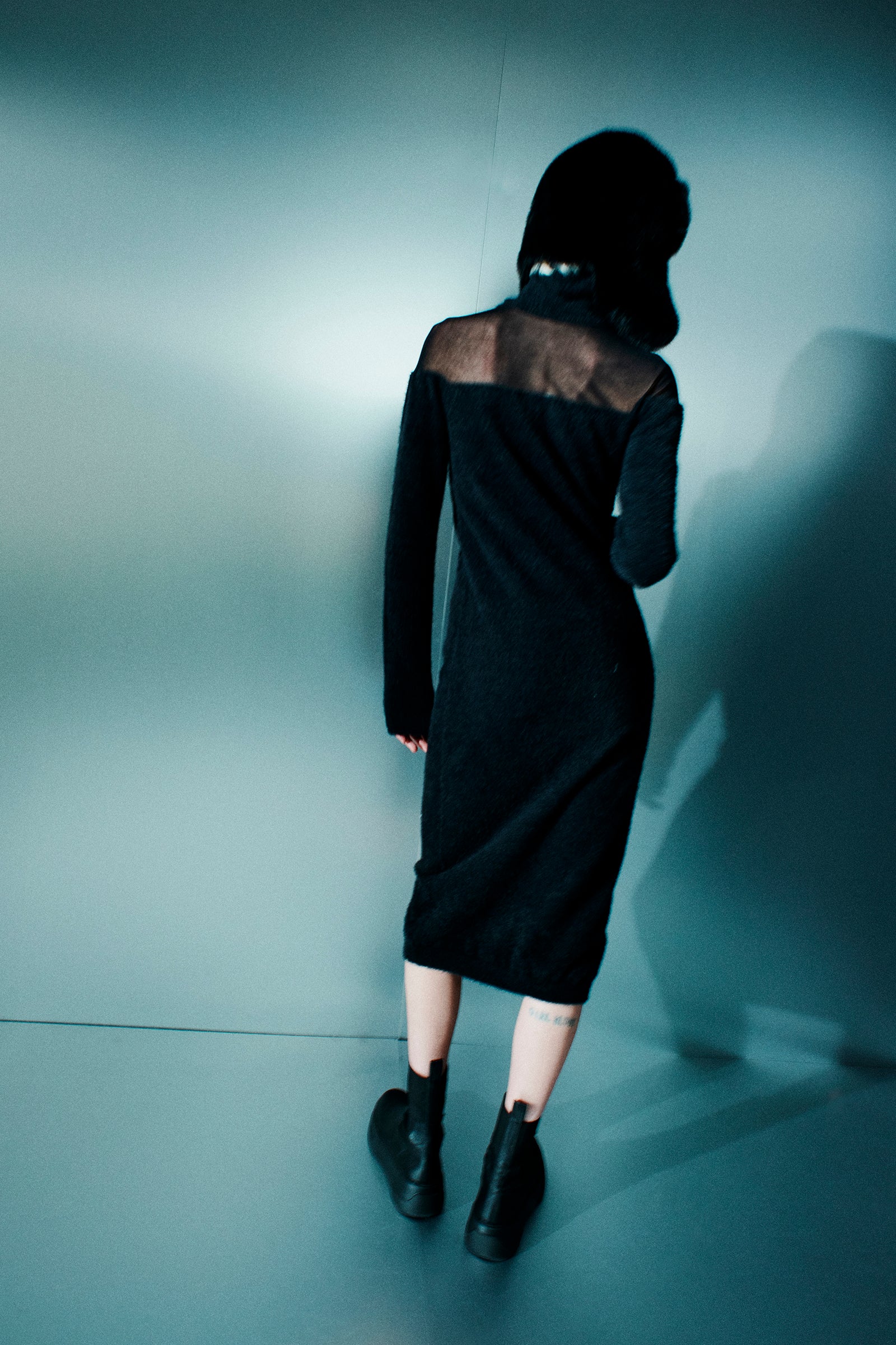 TURTLENECK DRESS WITH TRANSPARENT YOKE