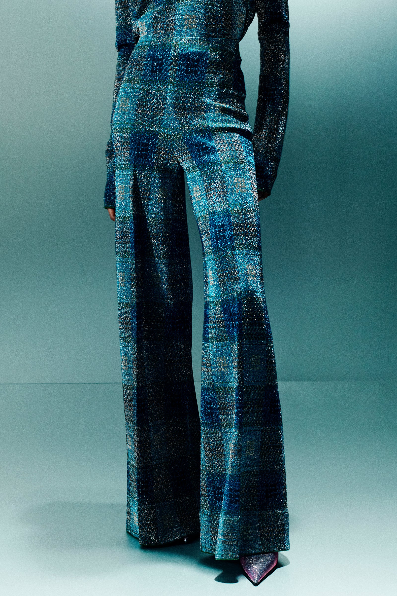 LAMÉ JACQUARD WIDE LEG TROUSERS