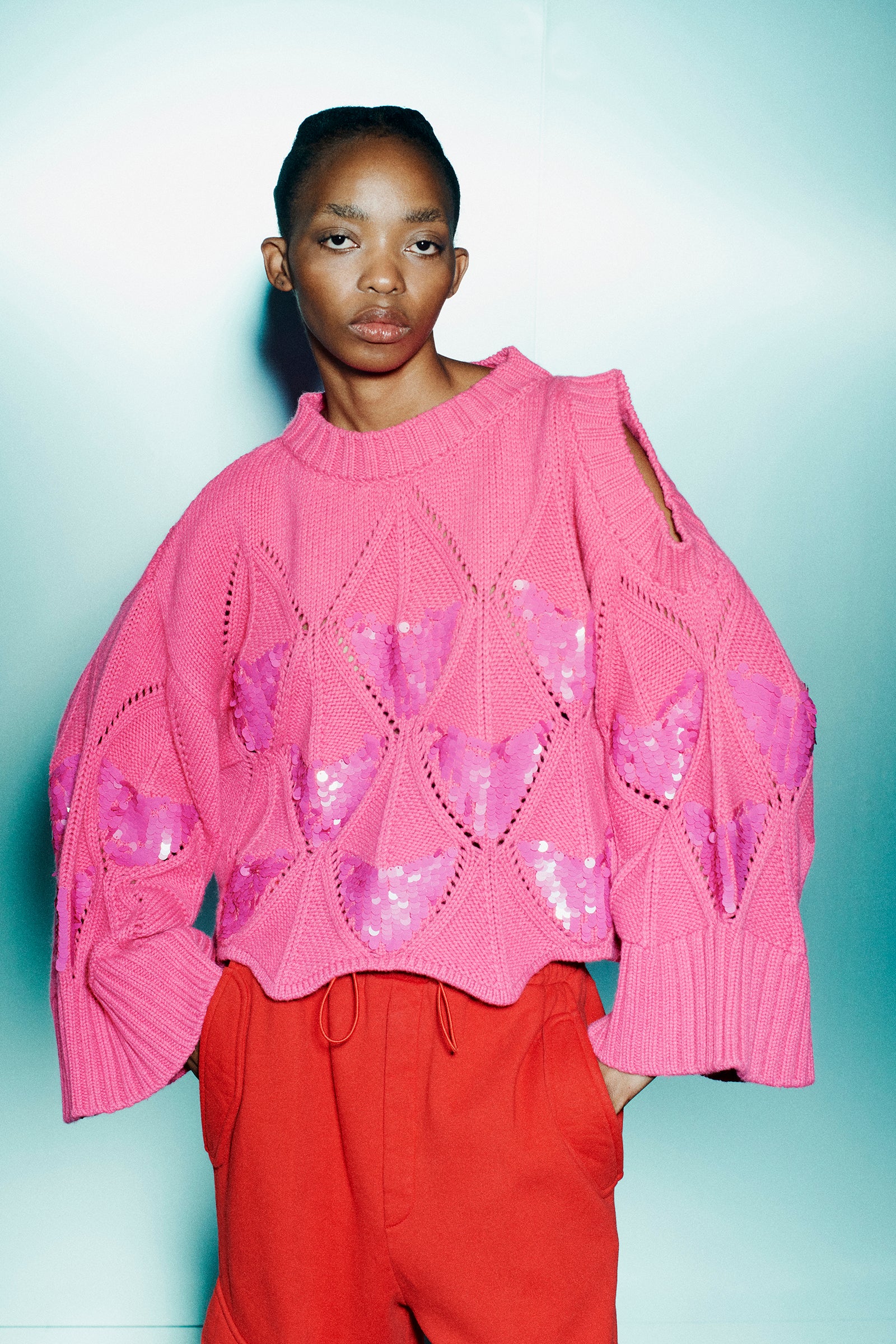 SWEATER WITH CUT-OUT DETAIL AND SEQUIN EMBROIDERY