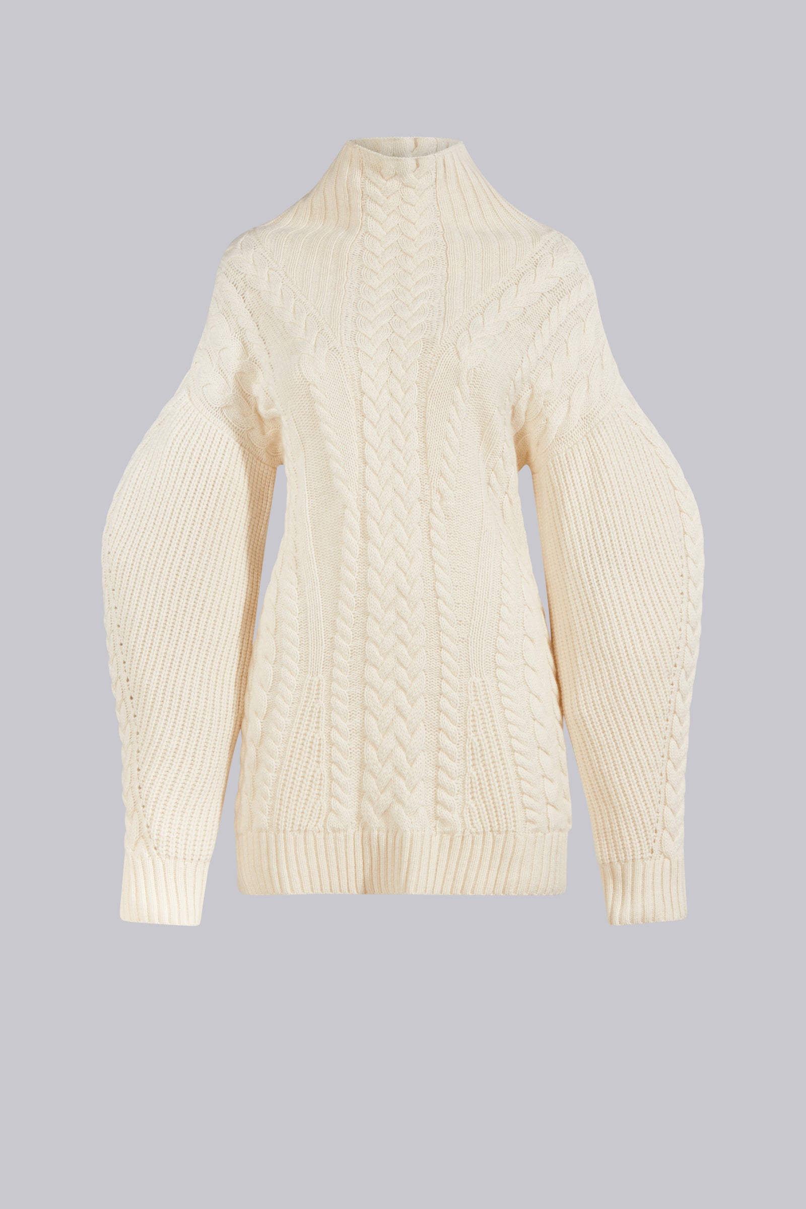 HIGH NECK SWEATER WITH CABLE-KNIT PATTERN