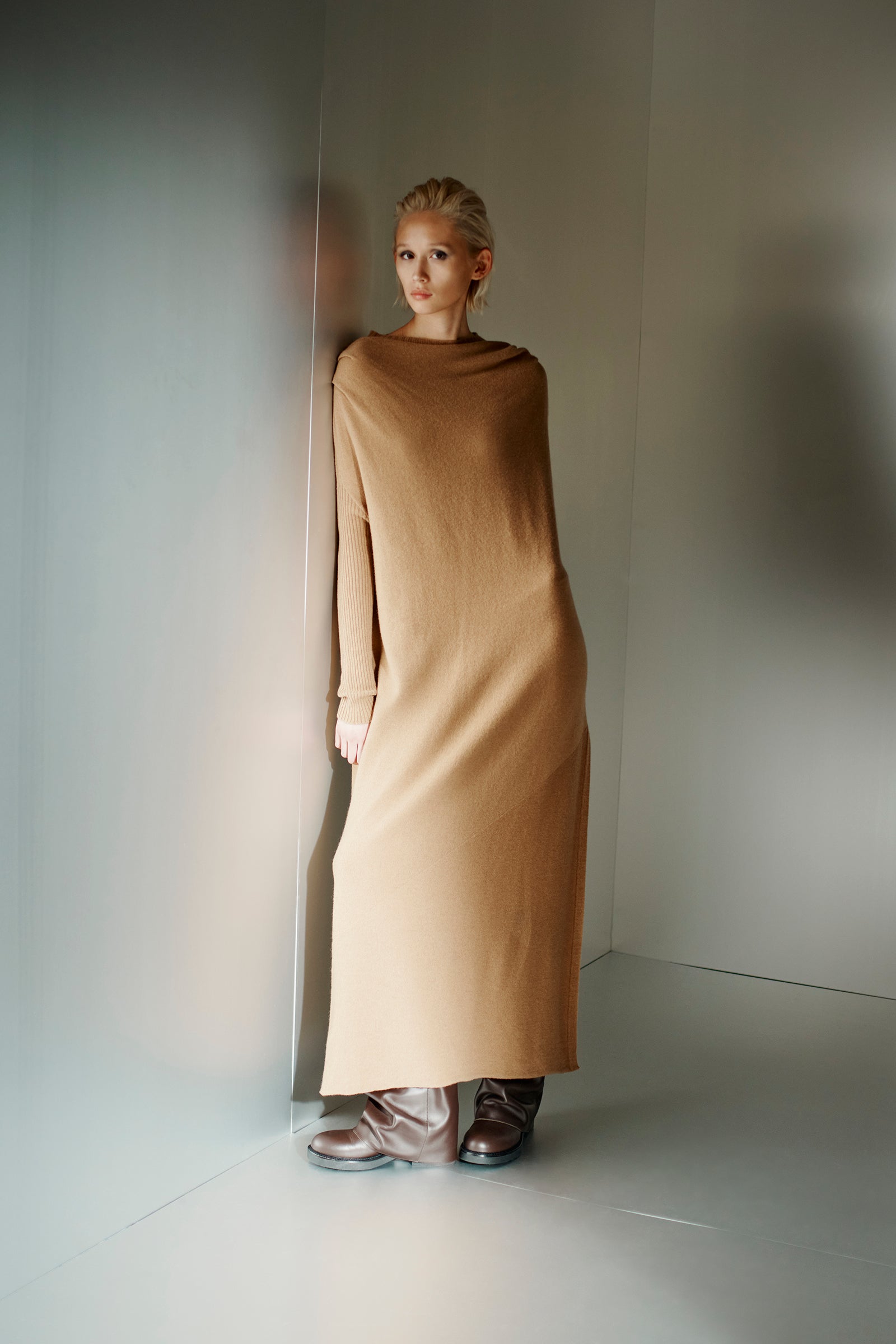 CASHMERE LONG DRAPED DRESS