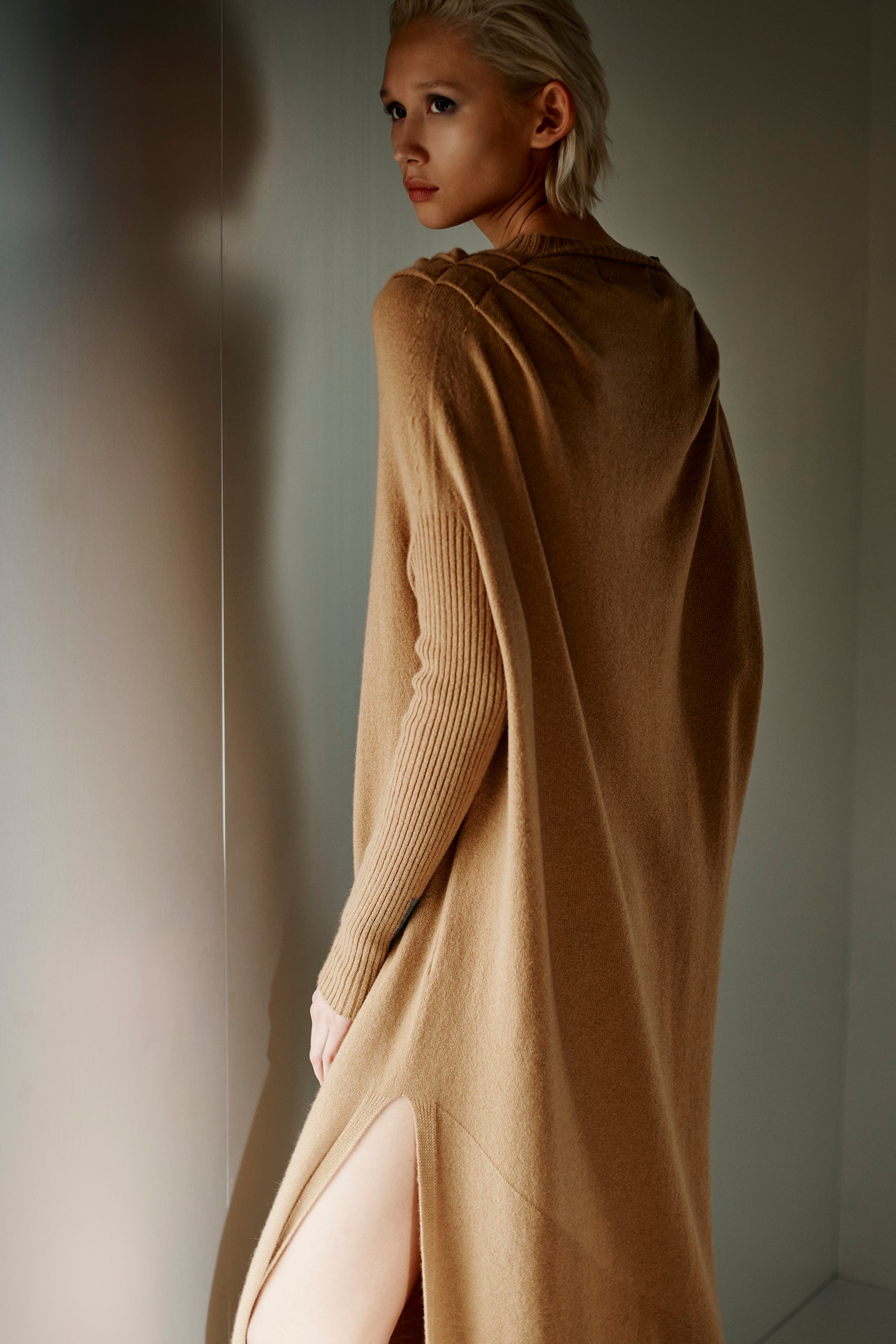 CASHMERE LONG DRAPED DRESS